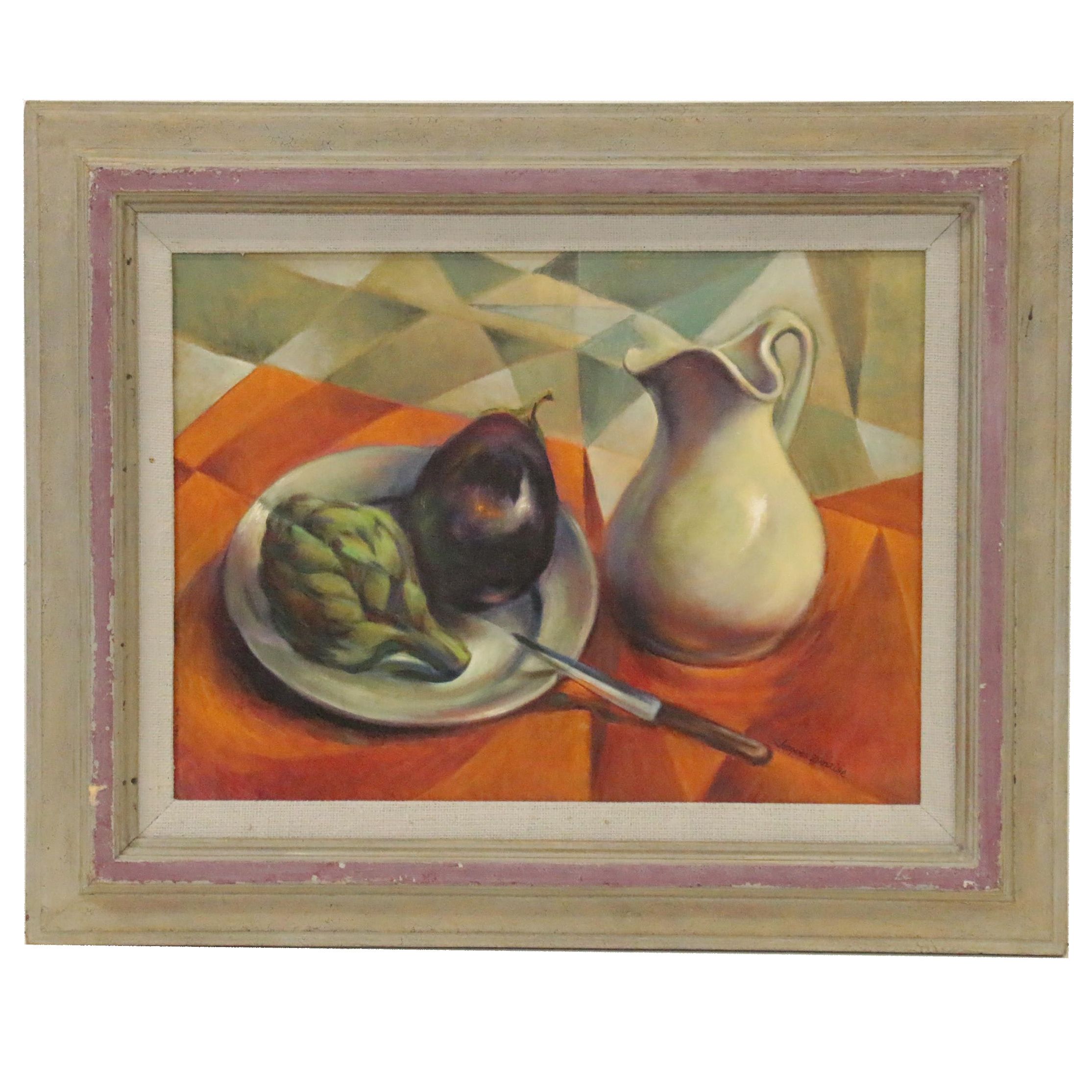 Jacques Zuccaire Oil Painting Still Life with Cubist Elements, Late 20th Century EBTH