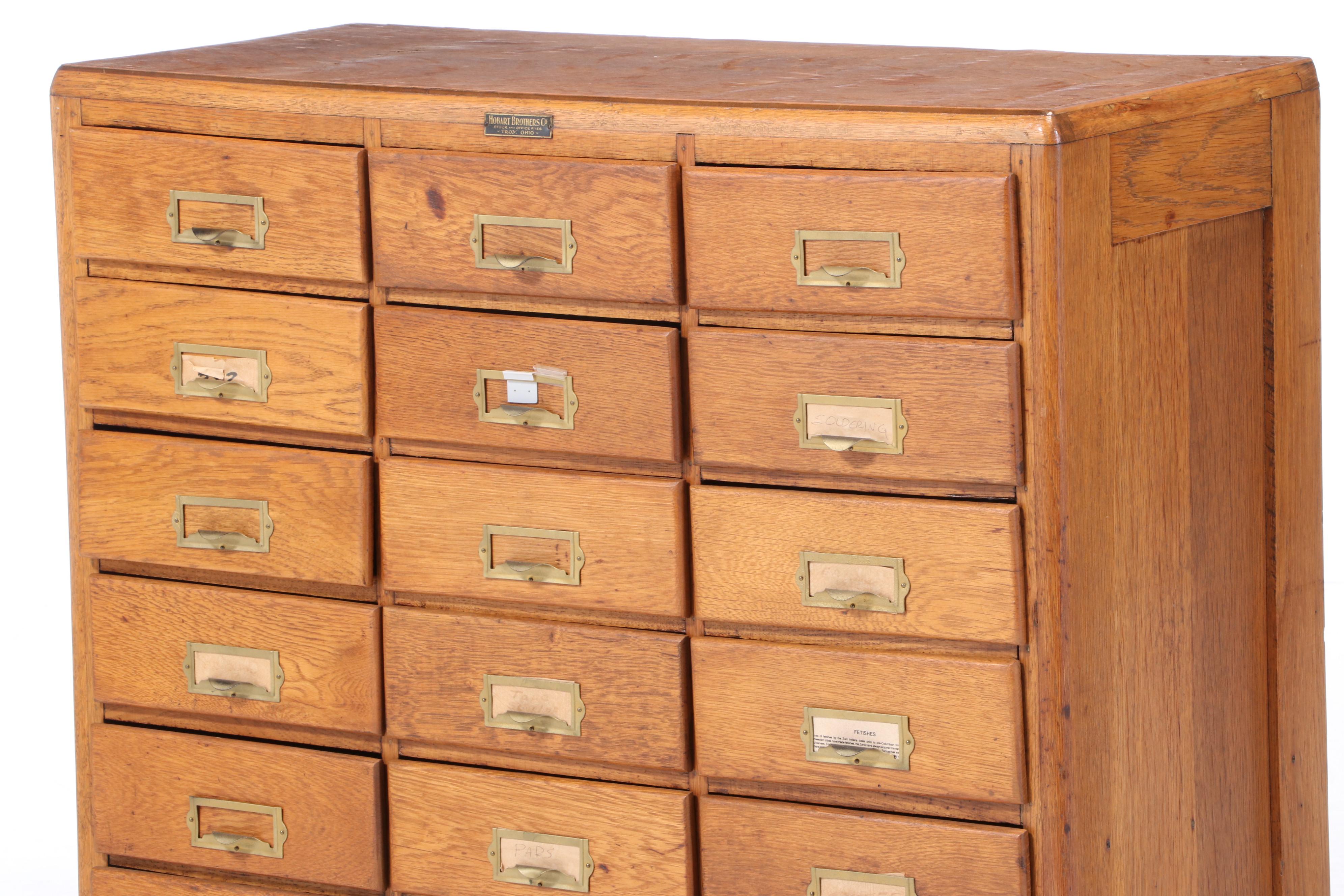Hobart Brothers Oak MultiDrawer Card Catalog Filing EBTH
