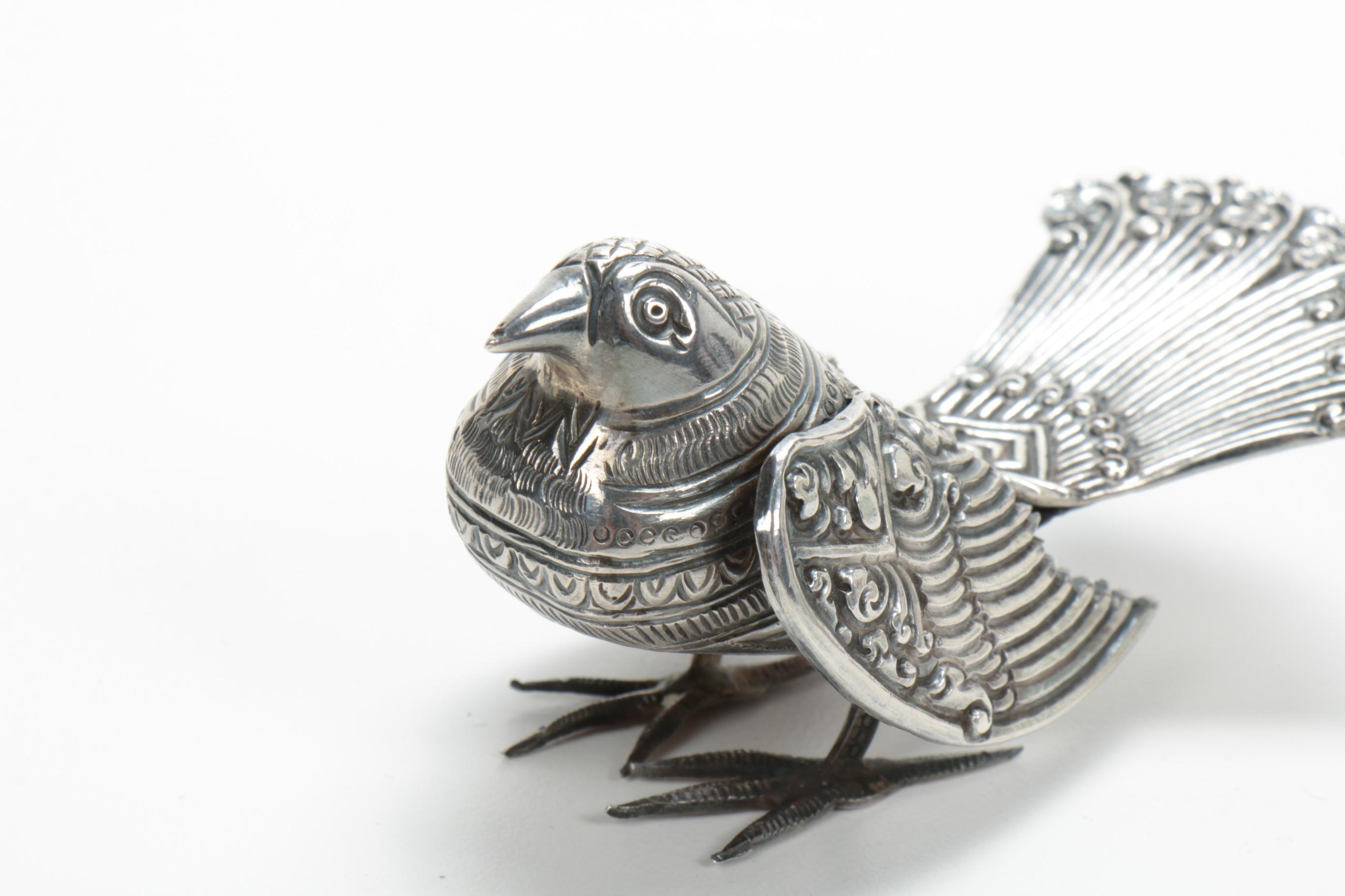 East Asian Repoussé Sterling Silver Bird Figurine EBTH