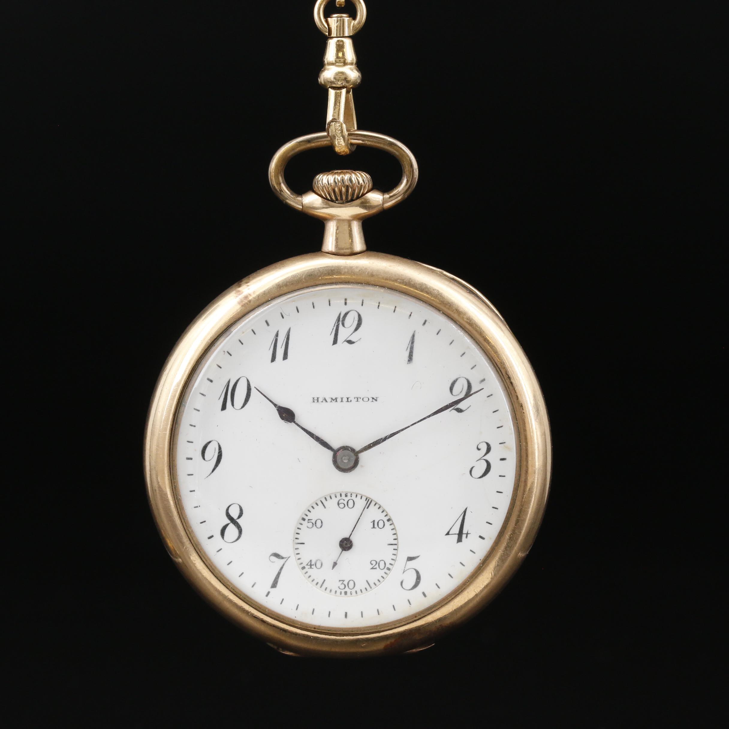 1919 Hamilton Gold Filled Pocket Watch with Gold Filled Chain Fob EBTH