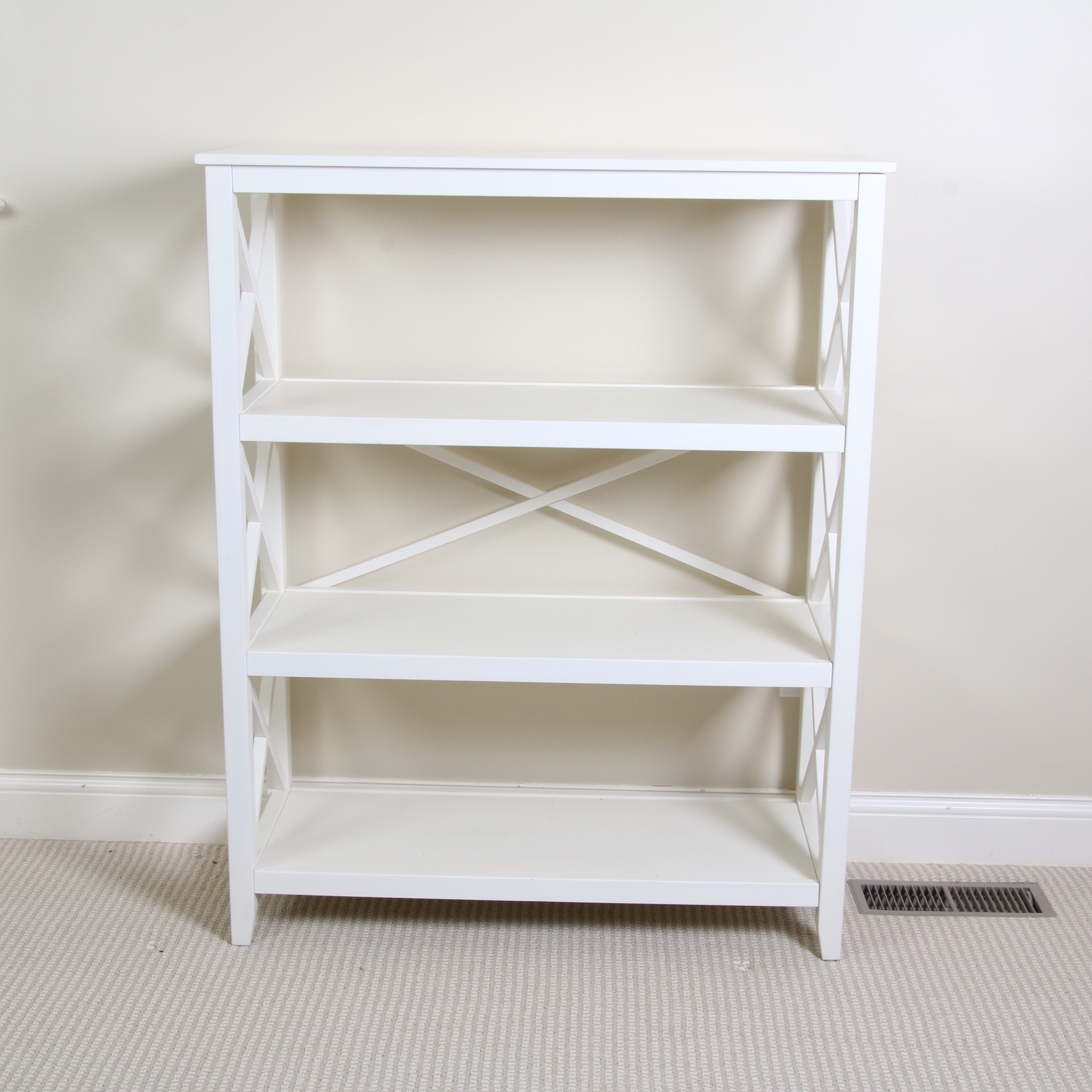 Farmhouse Style White Painted Wooden Open Shelf Bookcase, 20th Century