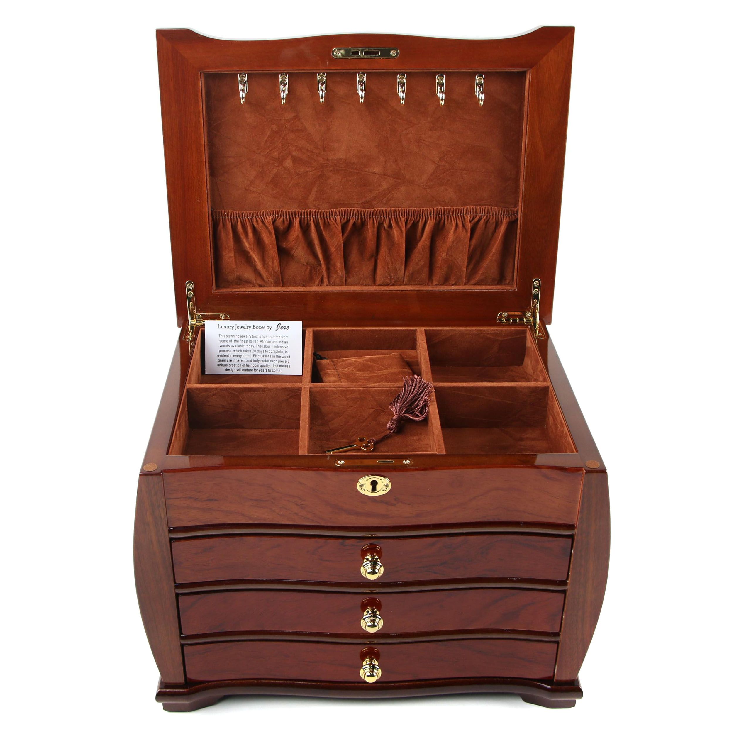 Luxury Giftware by Jere Locking Wooden Jewelry Chest with High Gloss