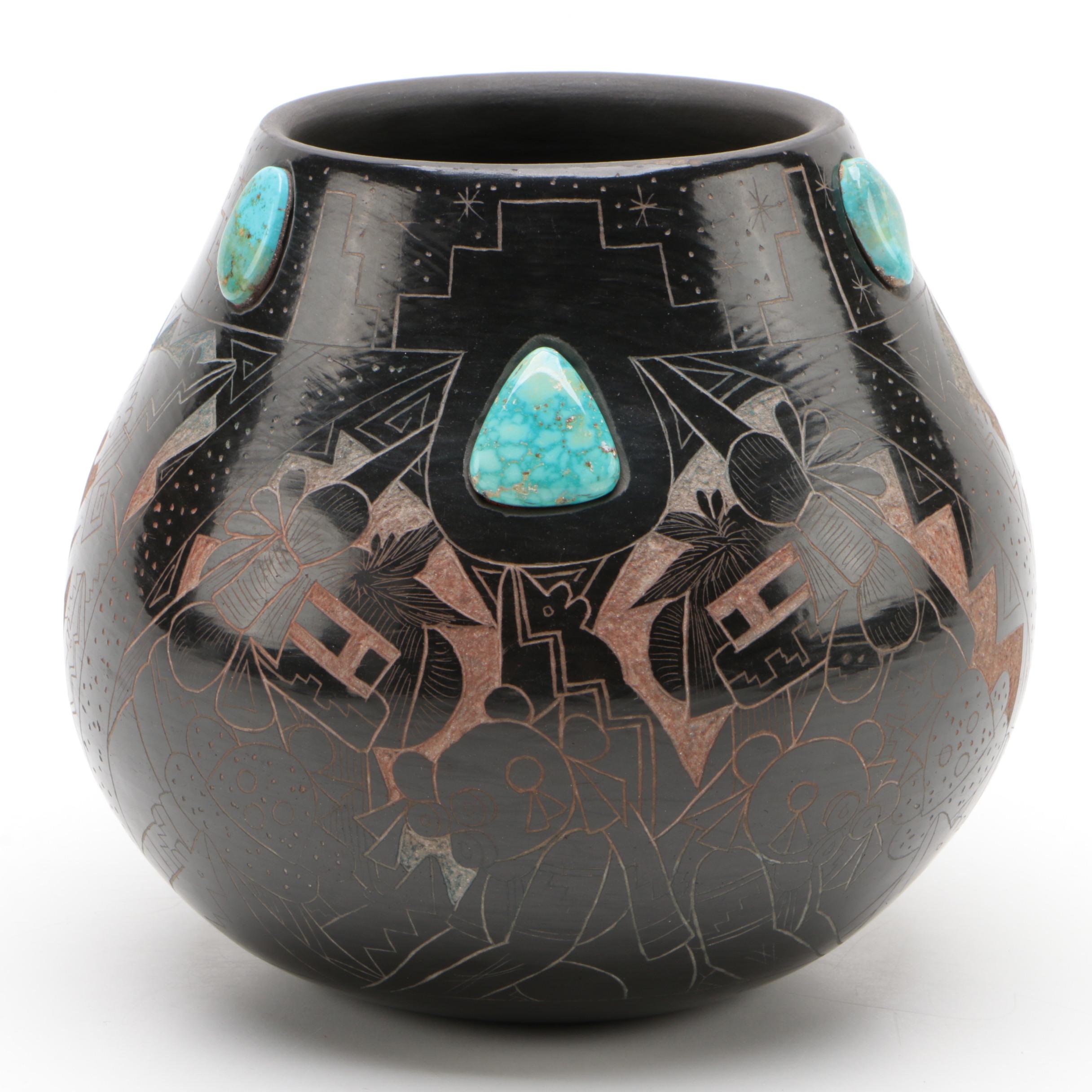 T M Chino Signed Acoma Pueblo Hand Coiled Pottery Bowl Ebth