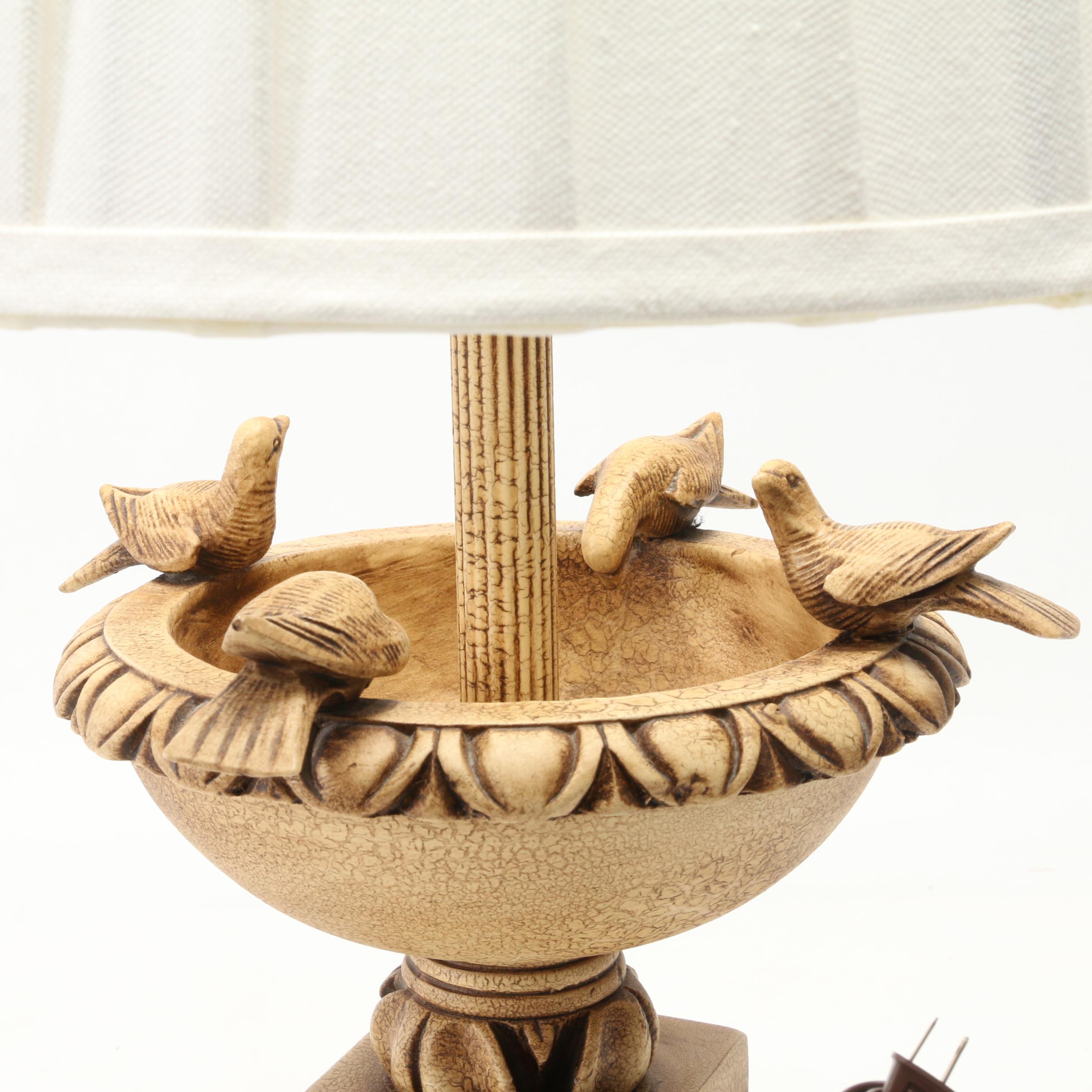 Bird Bath Form Resin Table Lamp with Fabric Shade EBTH