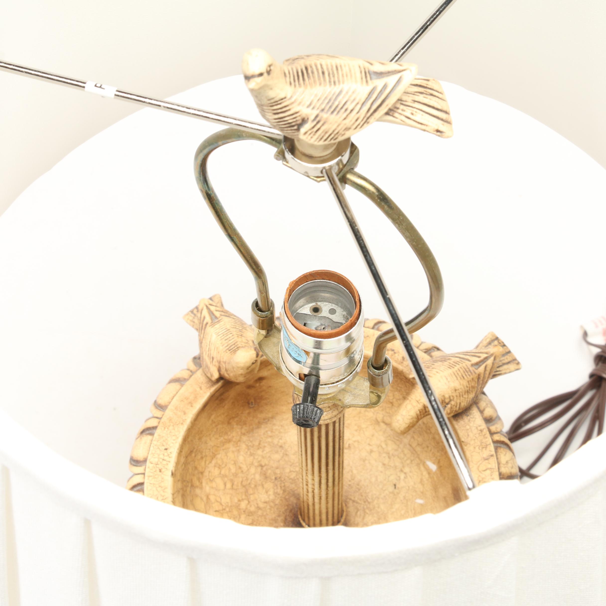 Bird Bath Form Resin Table Lamp with Fabric Shade EBTH