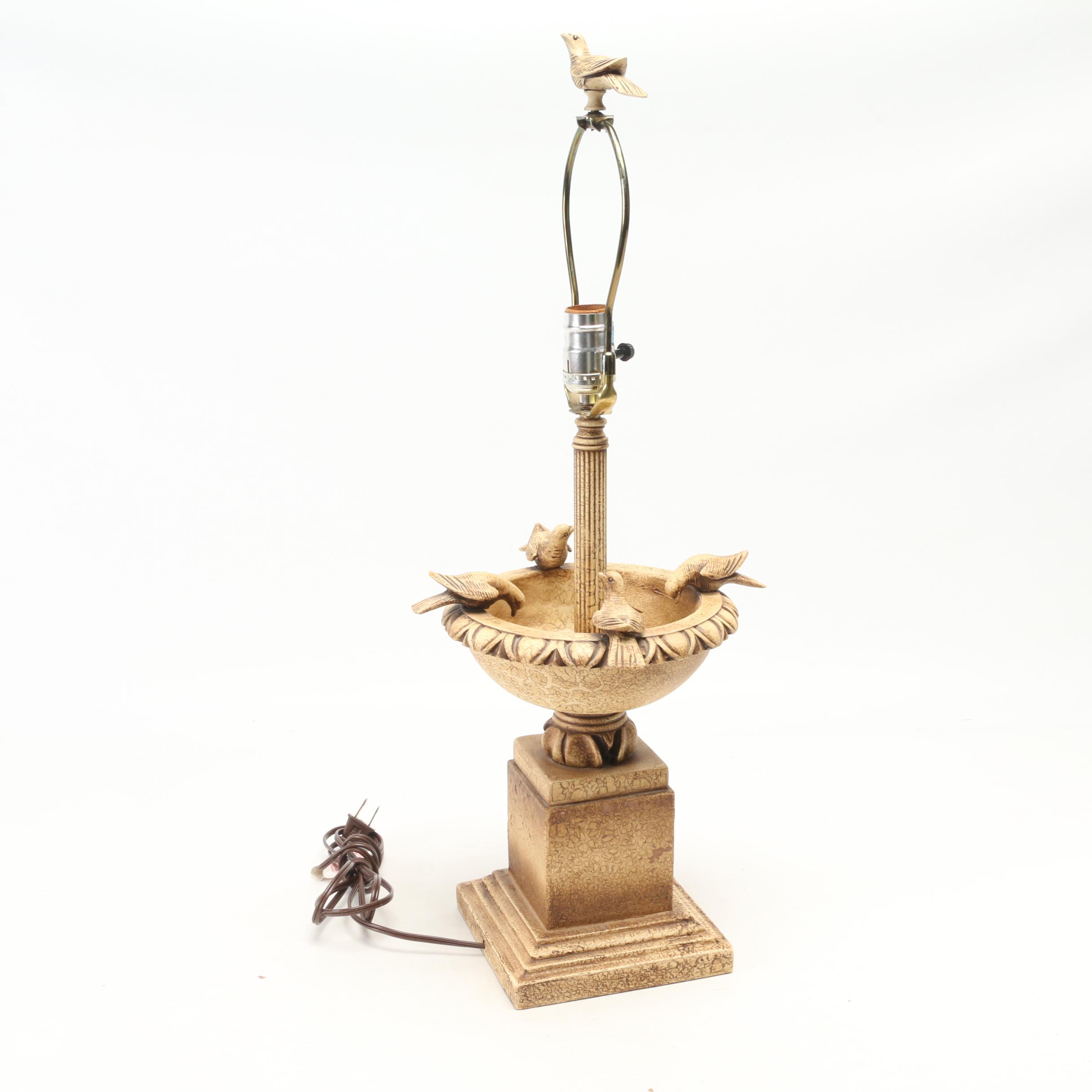 Bird Bath Form Resin Table Lamp with Fabric Shade EBTH