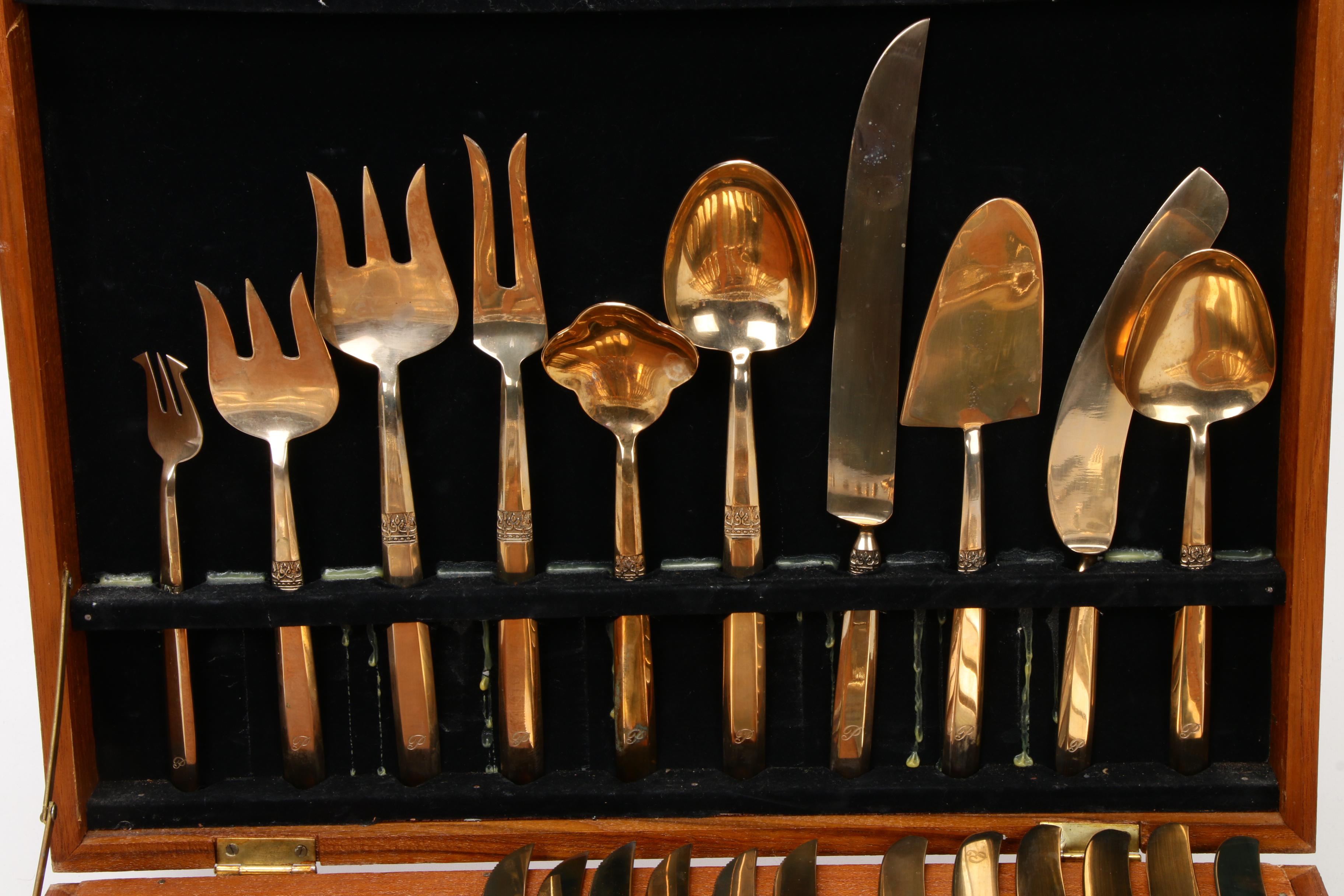 Thai Nickel Bronze TwelveSetting Flatware Set, Early to Mid 20th