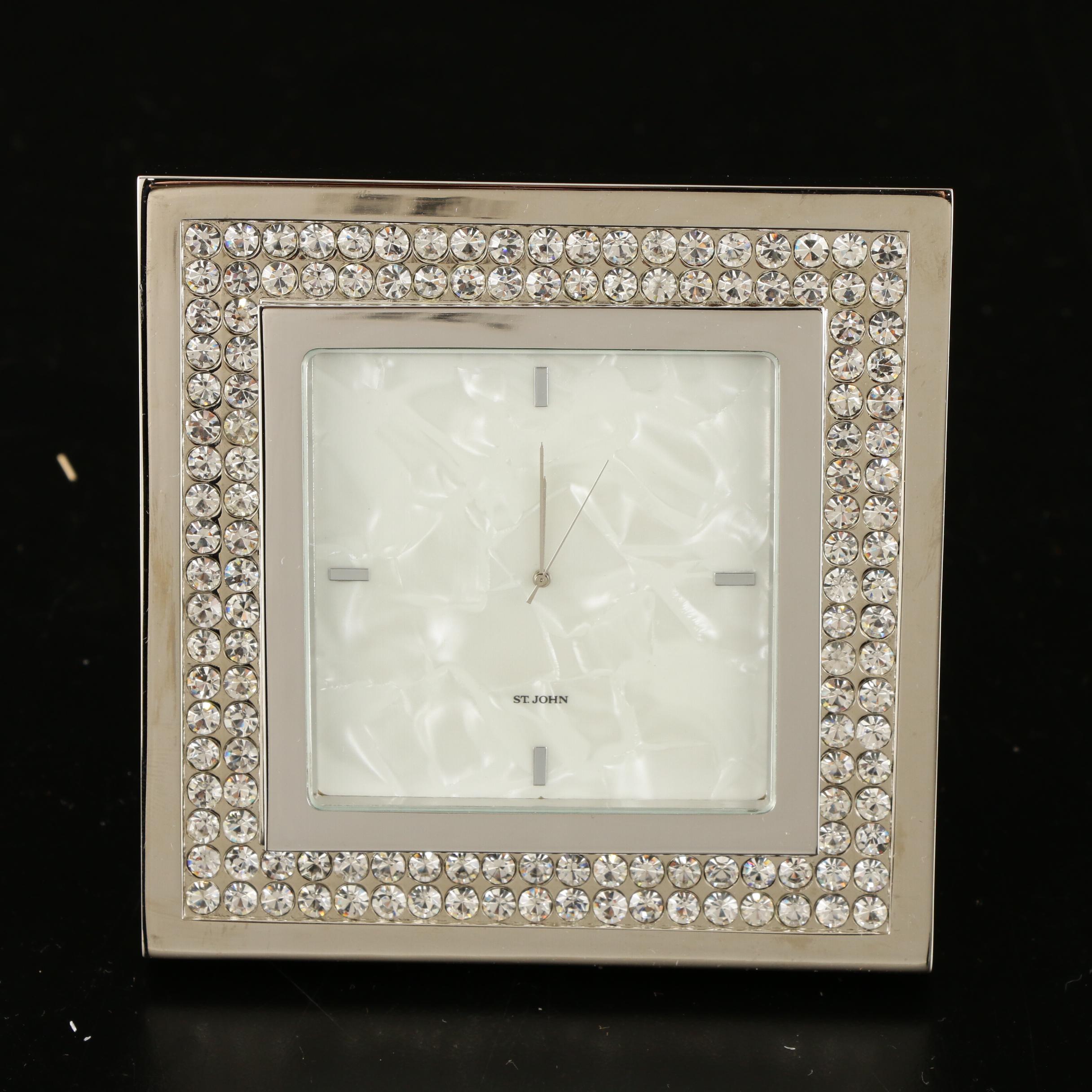 Swarovski Crystal "Lotus" Candle Holders and St. John Clock EBTH