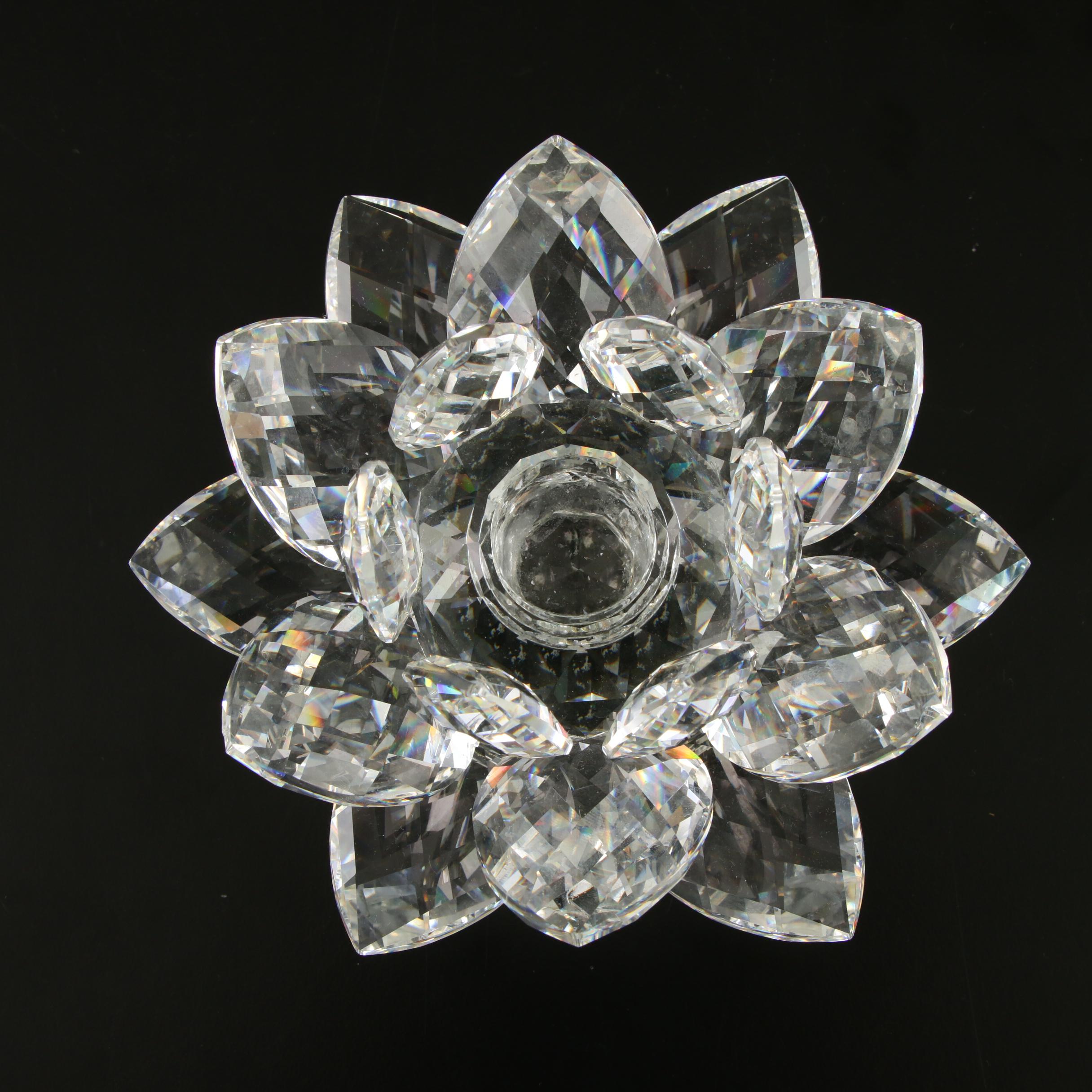 Swarovski Crystal "Lotus" Candle Holders and St. John Clock EBTH