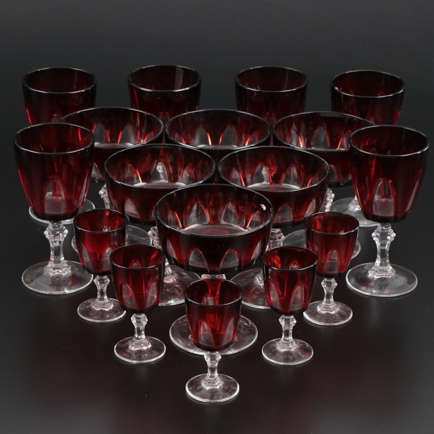 Cristal D Arques French Gothic Red Cut To Clear Stemware Ebth