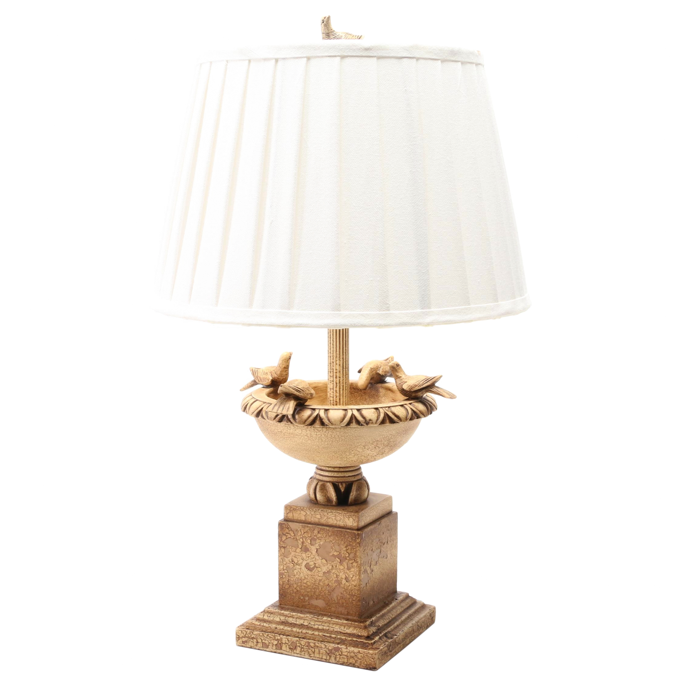 Bird Bath Form Resin Table Lamp with Fabric Shade EBTH