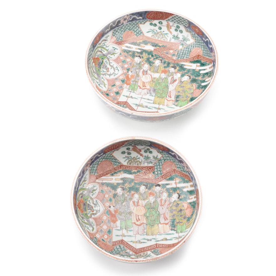 Chinese Imari Palette Porcelain Bowls With Genre Scenes Antique Ebth
