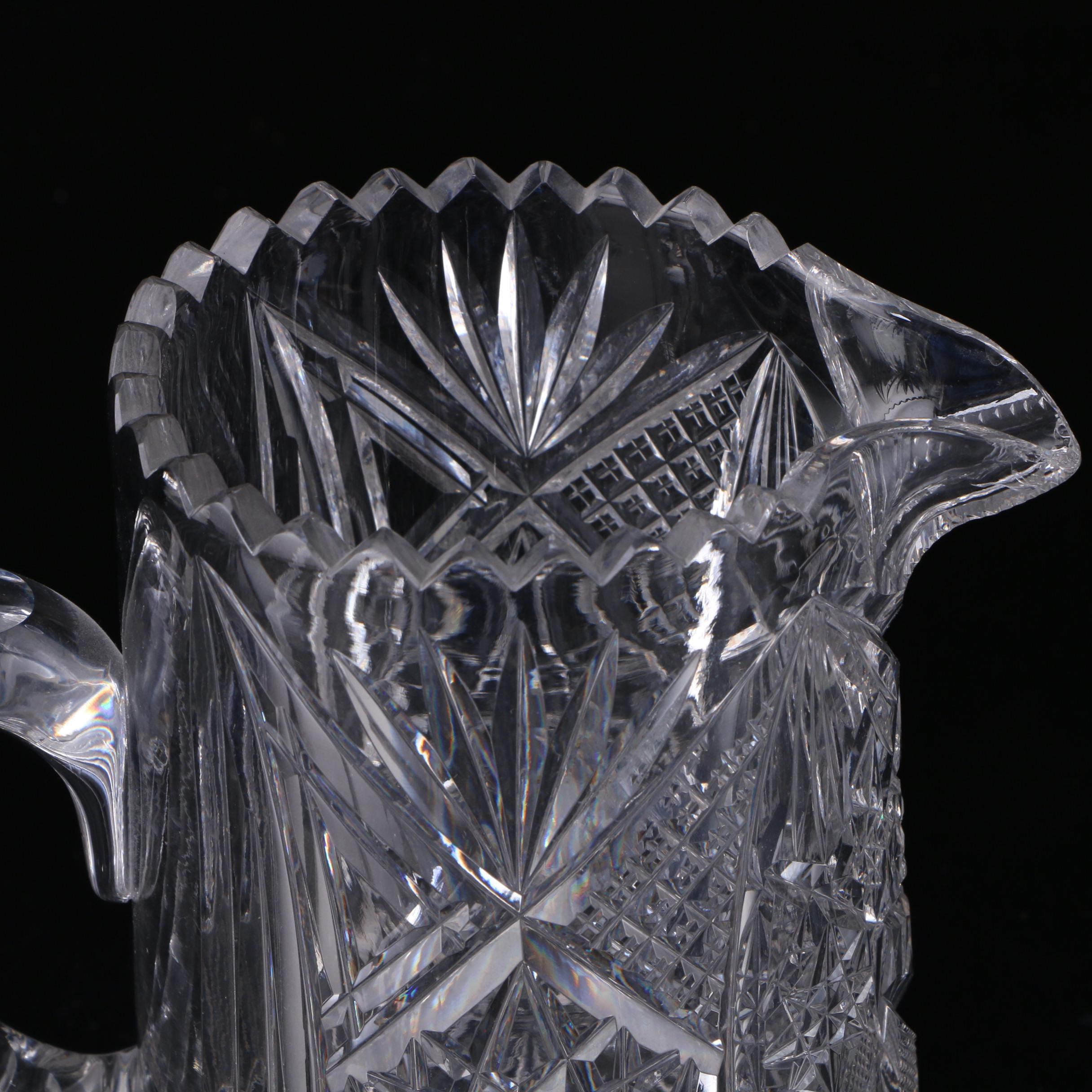 American Brilliant Cut Glass Lead Crystal Water Pitcher, Late 19th