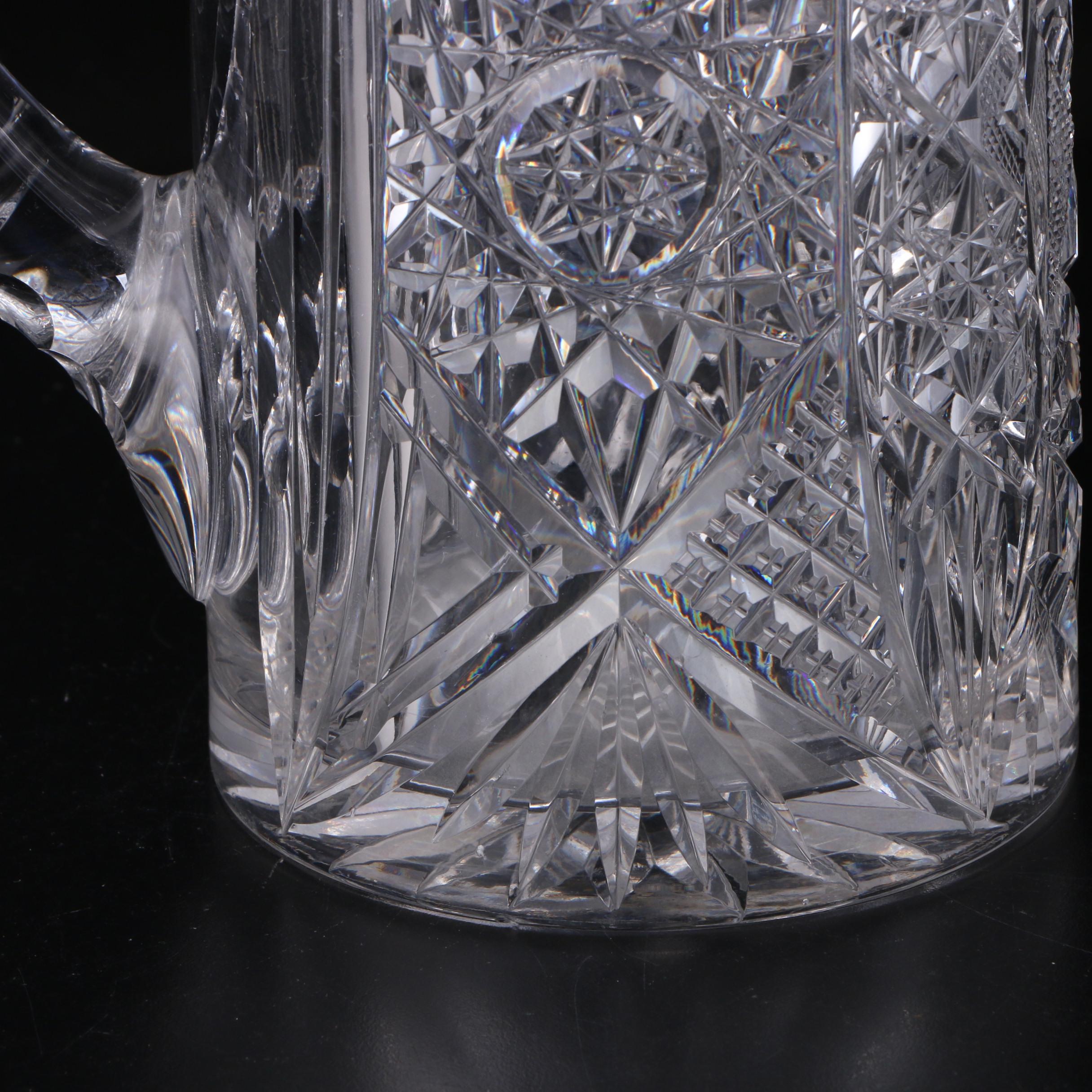 American Brilliant Cut Glass Lead Crystal Water Pitcher, Late 19th