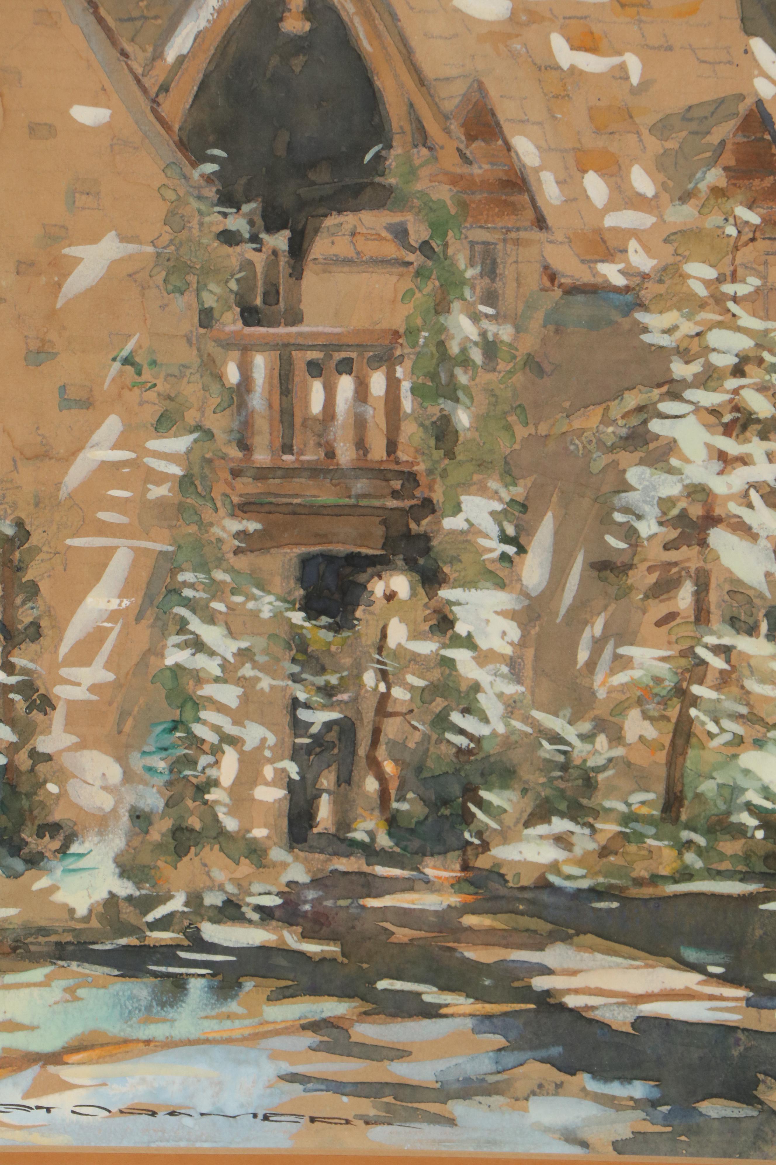 Ernest Cramer Watercolor Painting of Architectural Scene, Early 20th