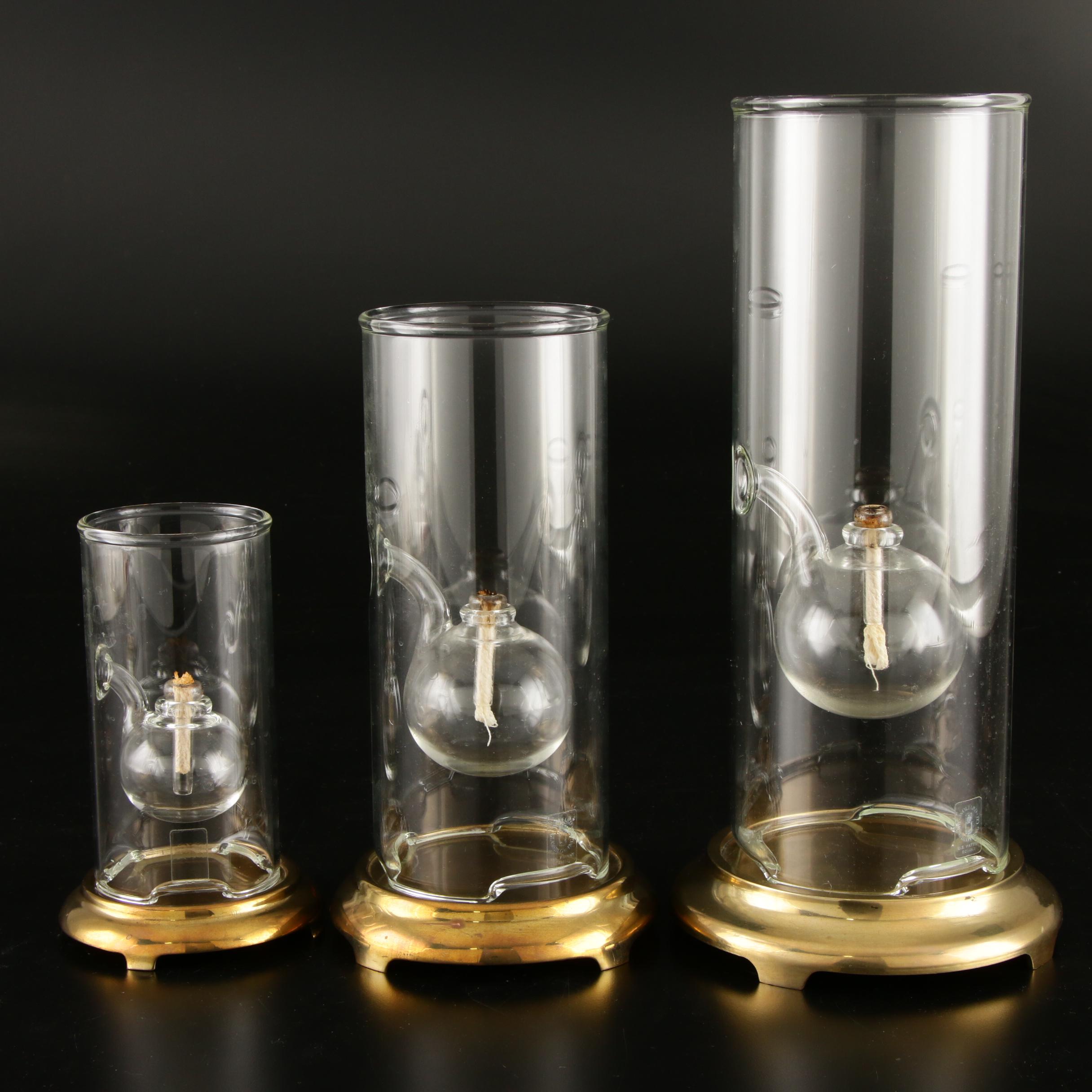 Wolfard Glass Oil Lamps with Brass Bases, Late 20th Century EBTH