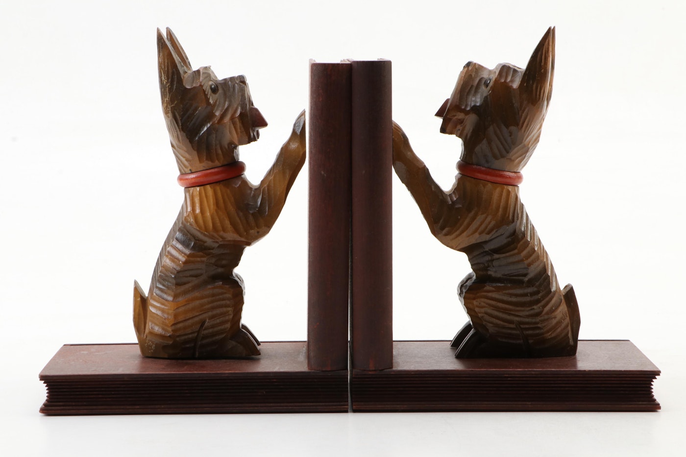 Pair of Carved Wood Schnauzer Puppy Bookends | EBTH