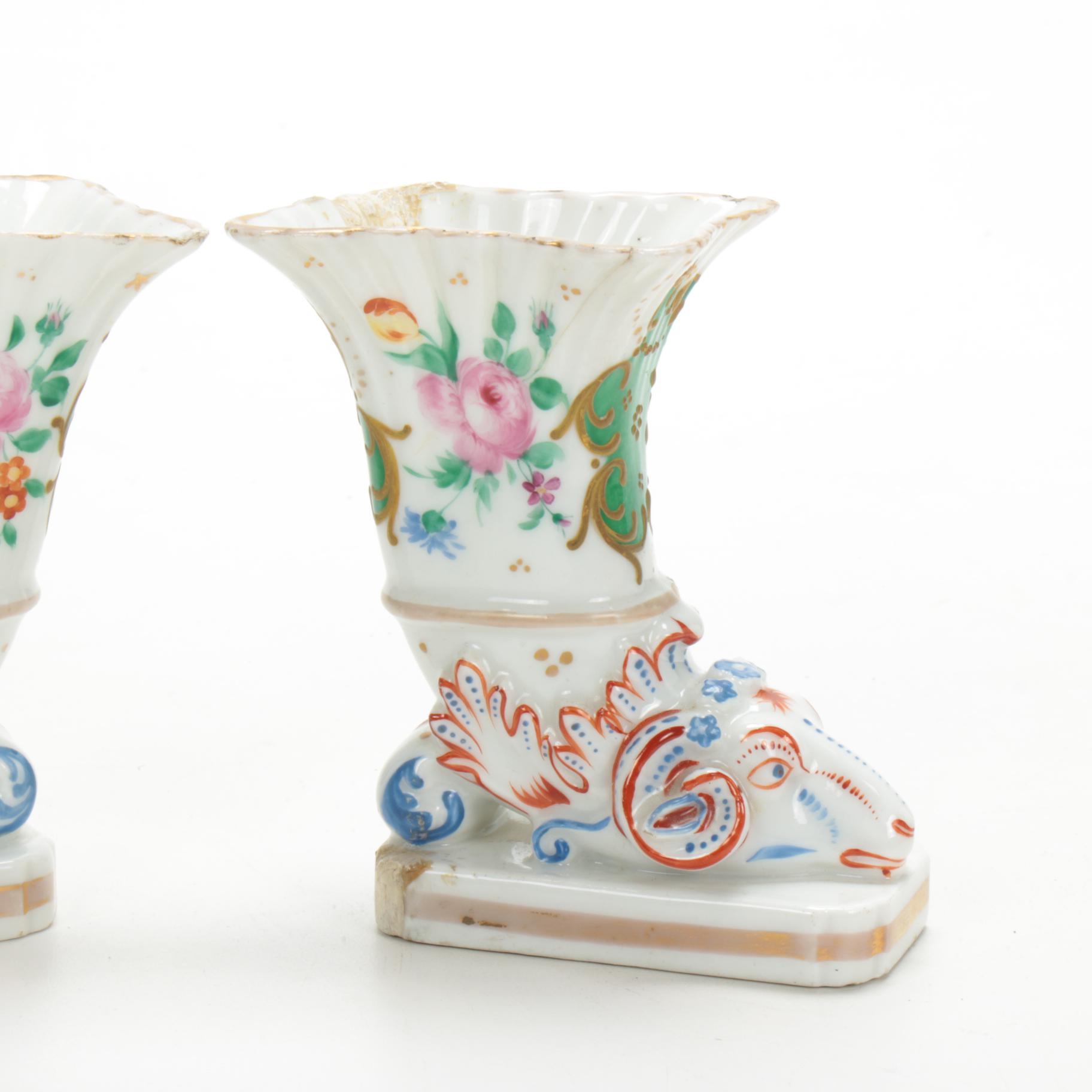 Pair of Rockingham England Porcelain Ram's Head Vases, Mid 19th-Century ...
