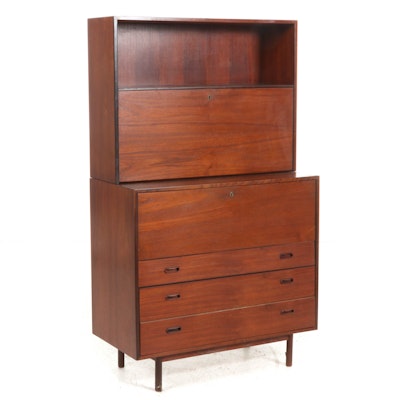 Danish Modern Teak Two-Piece Secretary Desk with Bookshelf Cabinet, Mid 20th C Danish Modern Teak Two-Piece Secretary Desk with Bookshelf Cabinet, Mid 20th C