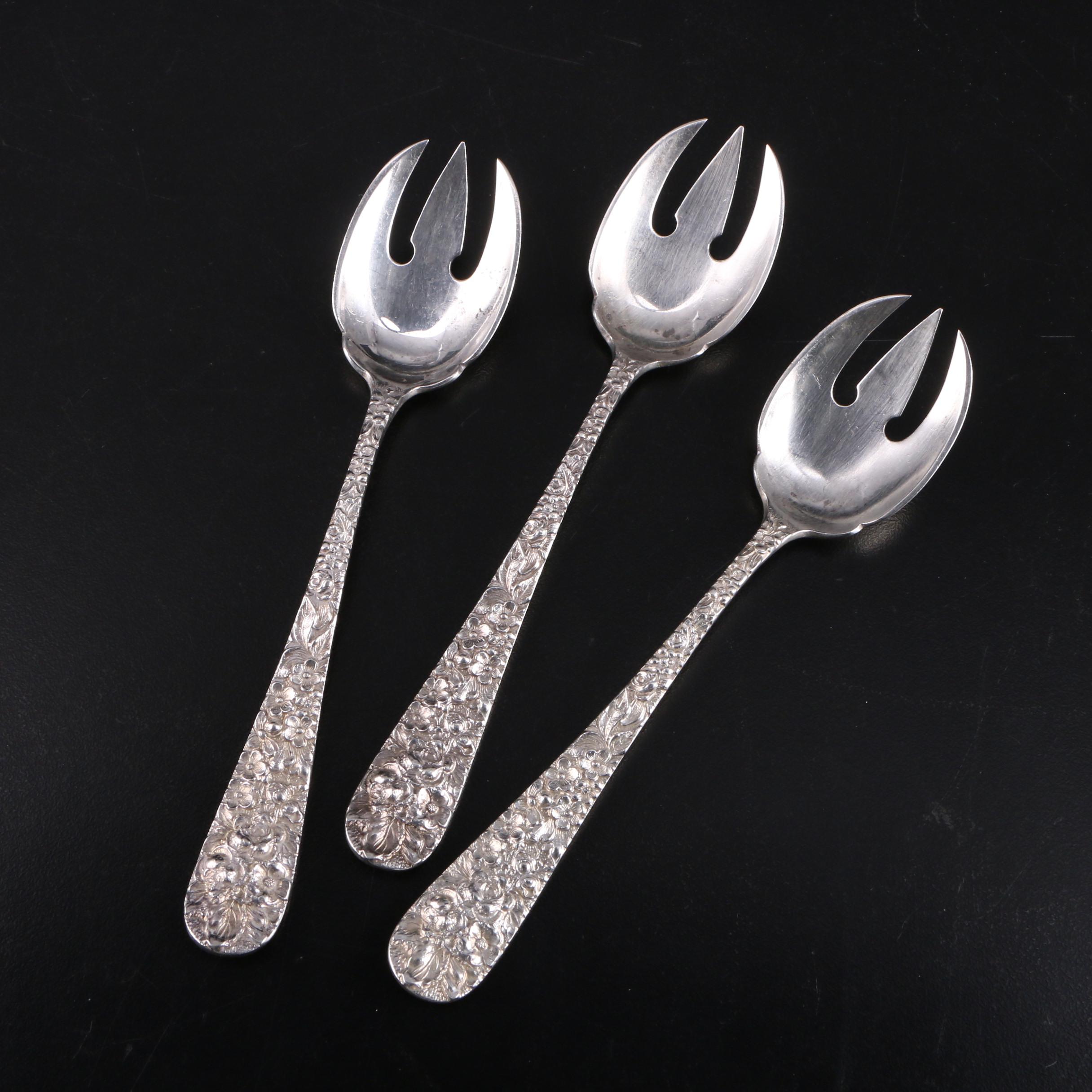 Stieff "Rose" Repoussé Sterling Silver Ice Cream Forks EBTH