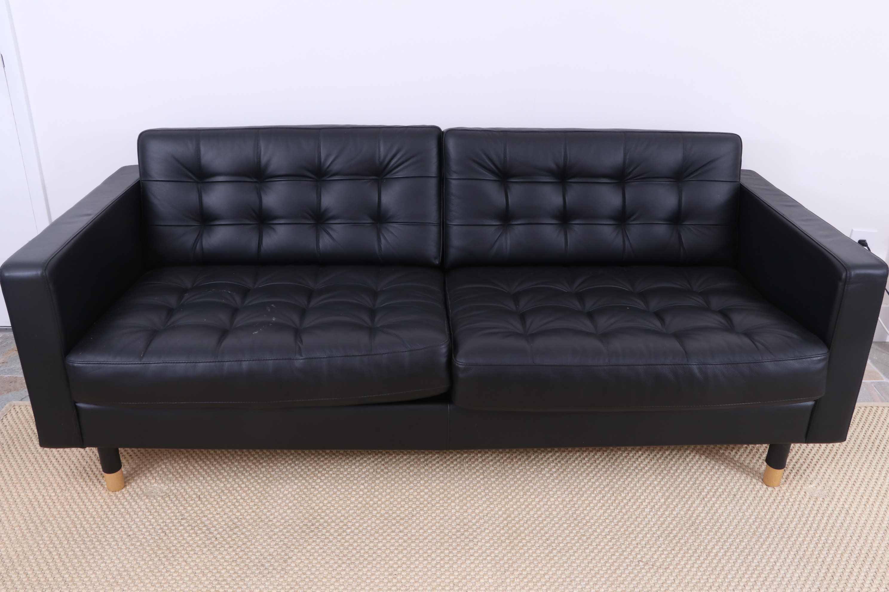 IKEA MORABO Black Tufted Leather Studio Sofa EBTH
