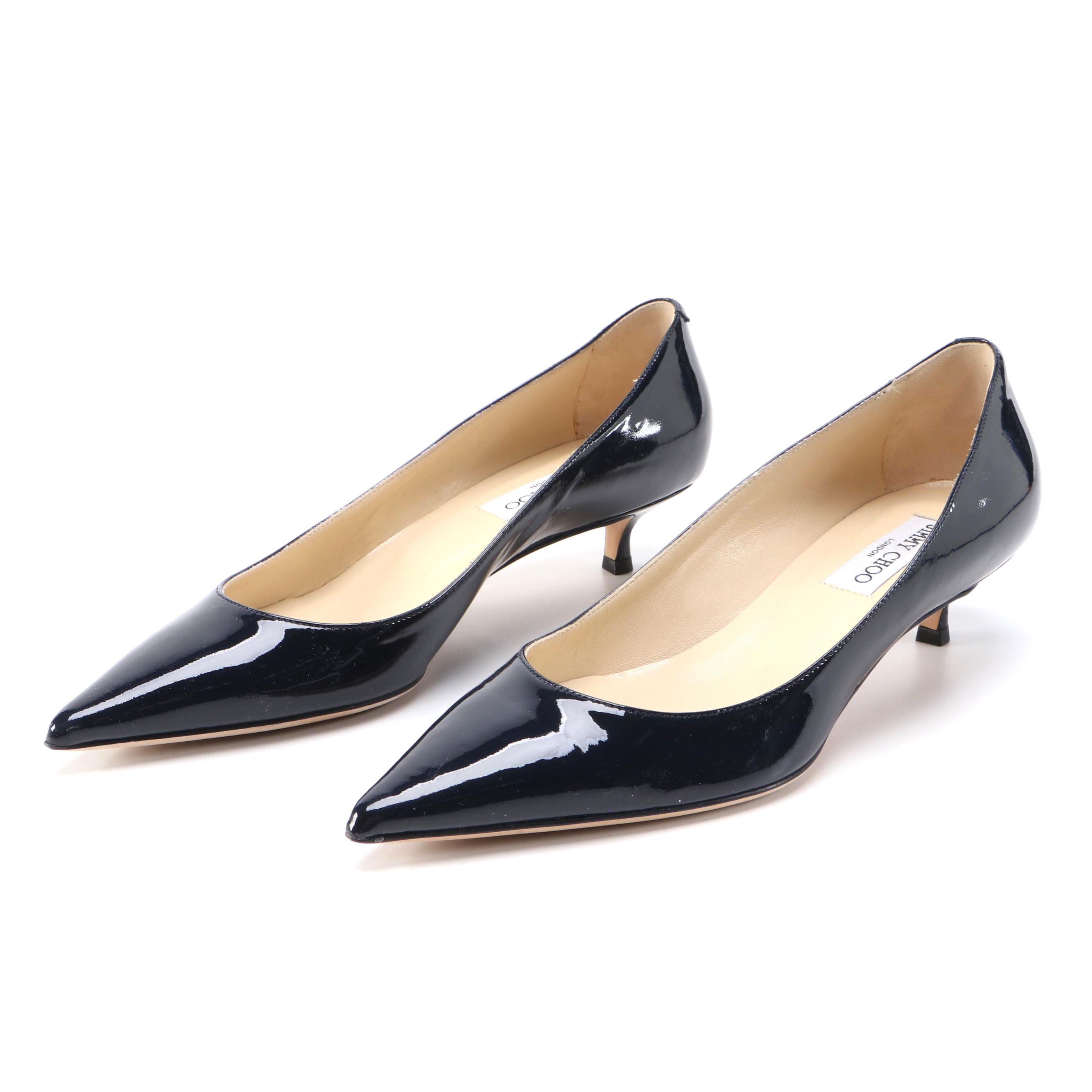 navy patent kitten heel shoes