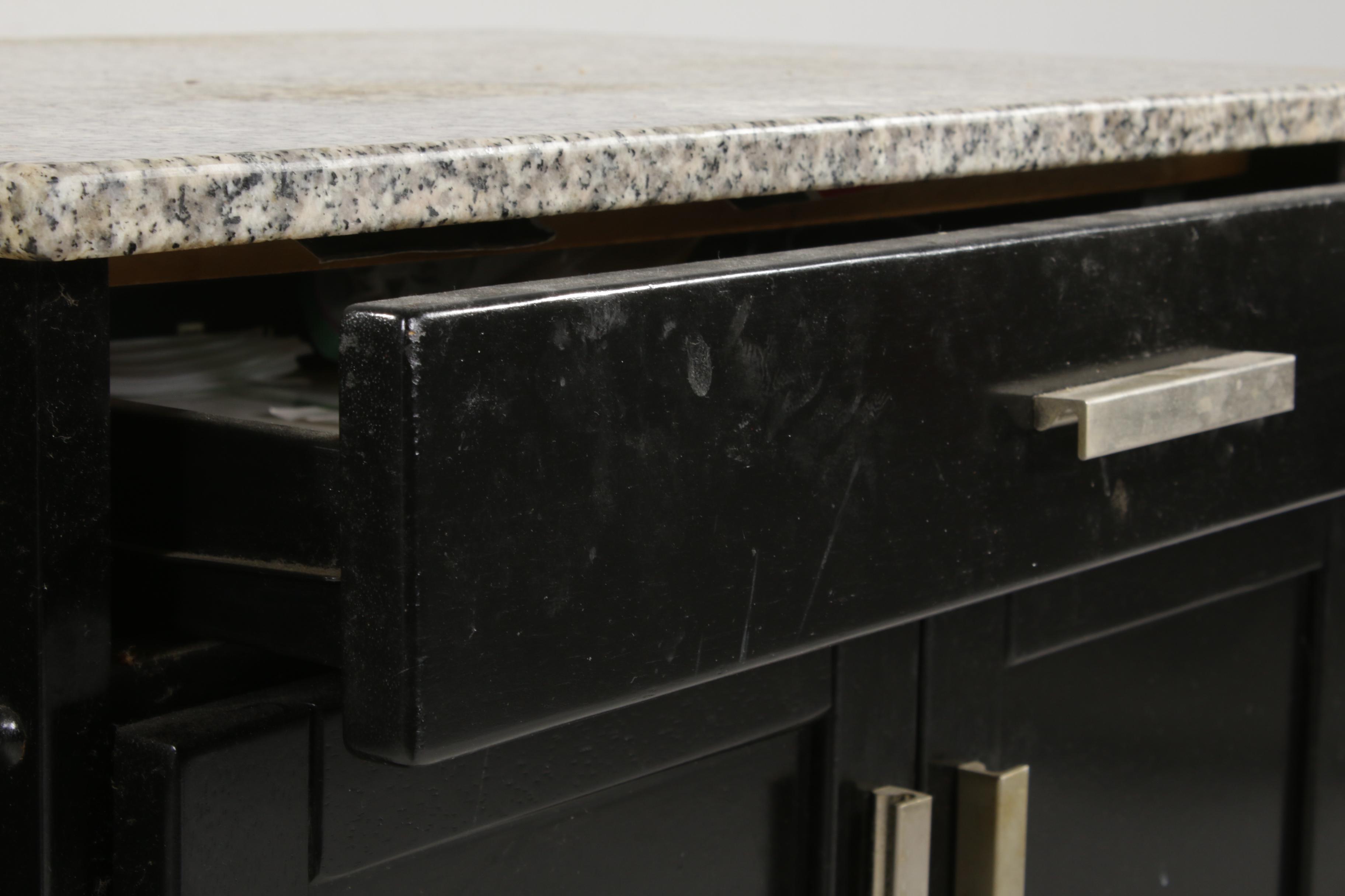 Ebonized Wood and Granite Top Rolling Kitchen Island Cart EBTH