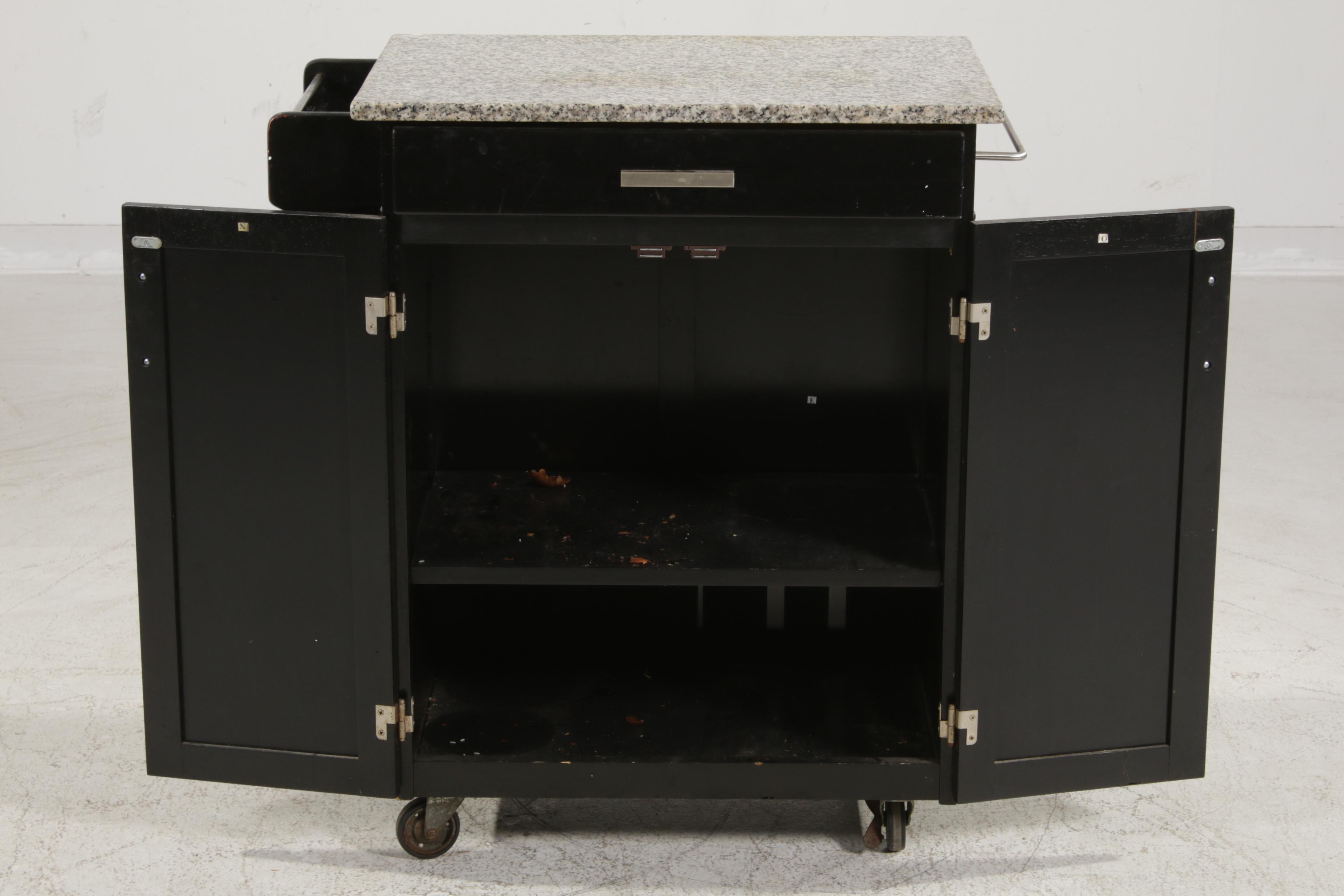 Ebonized Wood and Granite Top Rolling Kitchen Island Cart EBTH