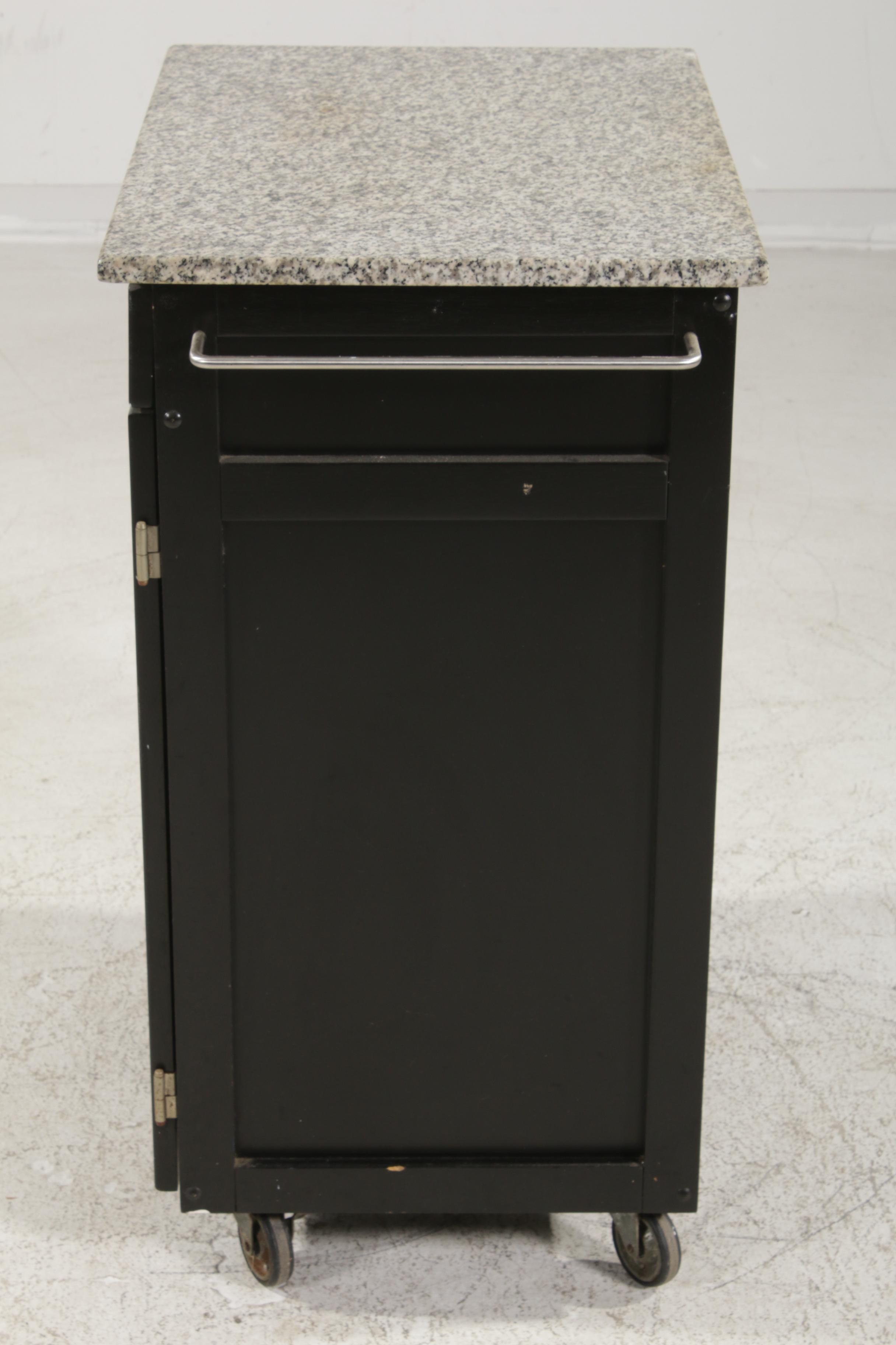 Ebonized Wood and Granite Top Rolling Kitchen Island Cart EBTH