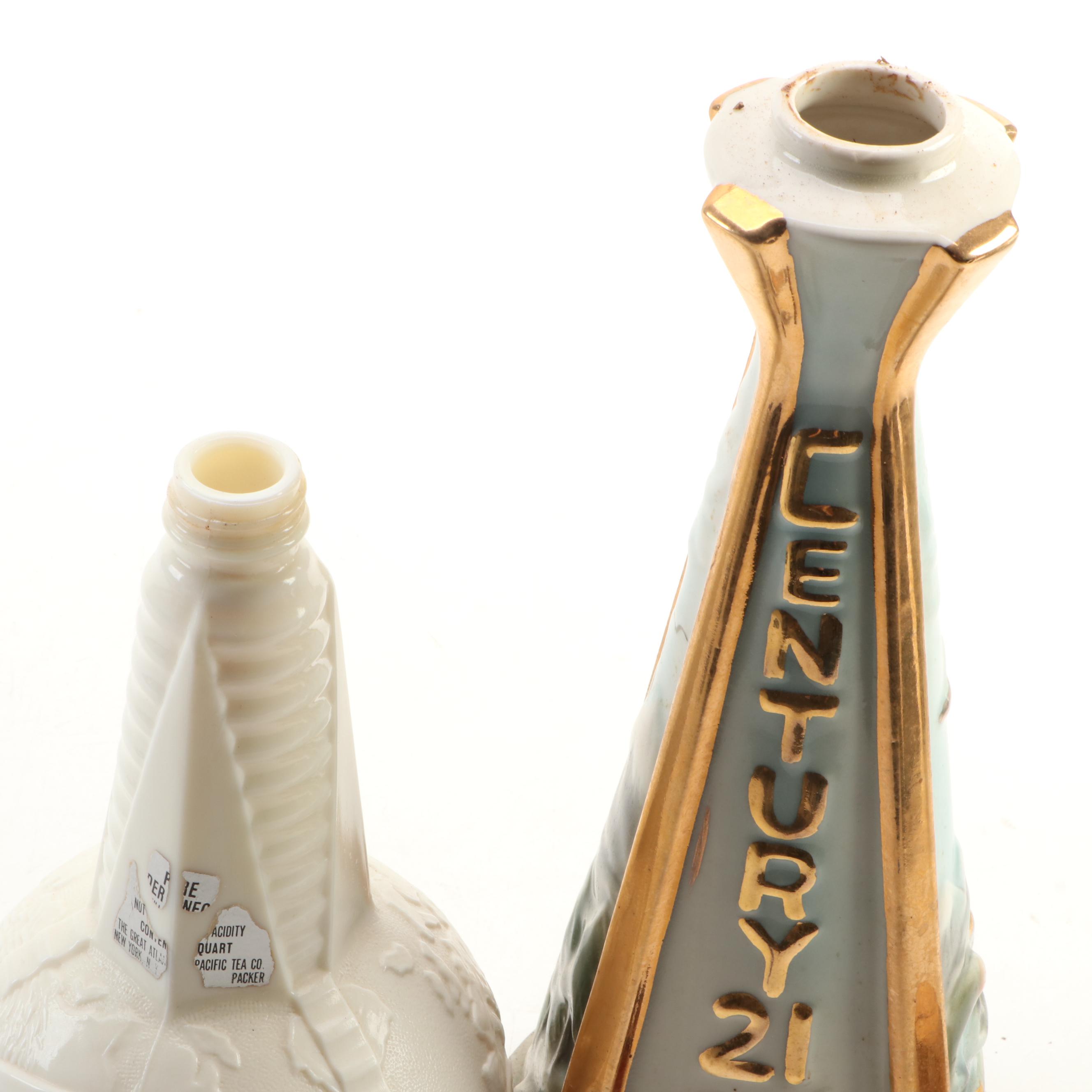 Jim Beam Ceramic Novelty Decanters with 1939 World's Fair Milk Glass