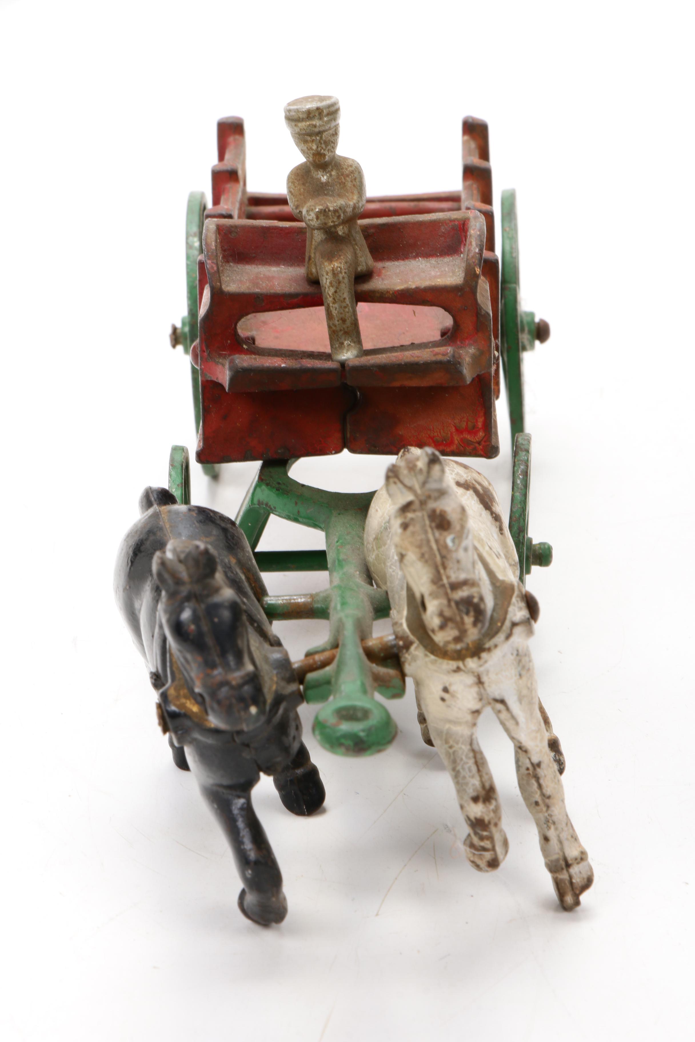 Cast Metal Horse Drawn Cart Toy, Vintage EBTH
