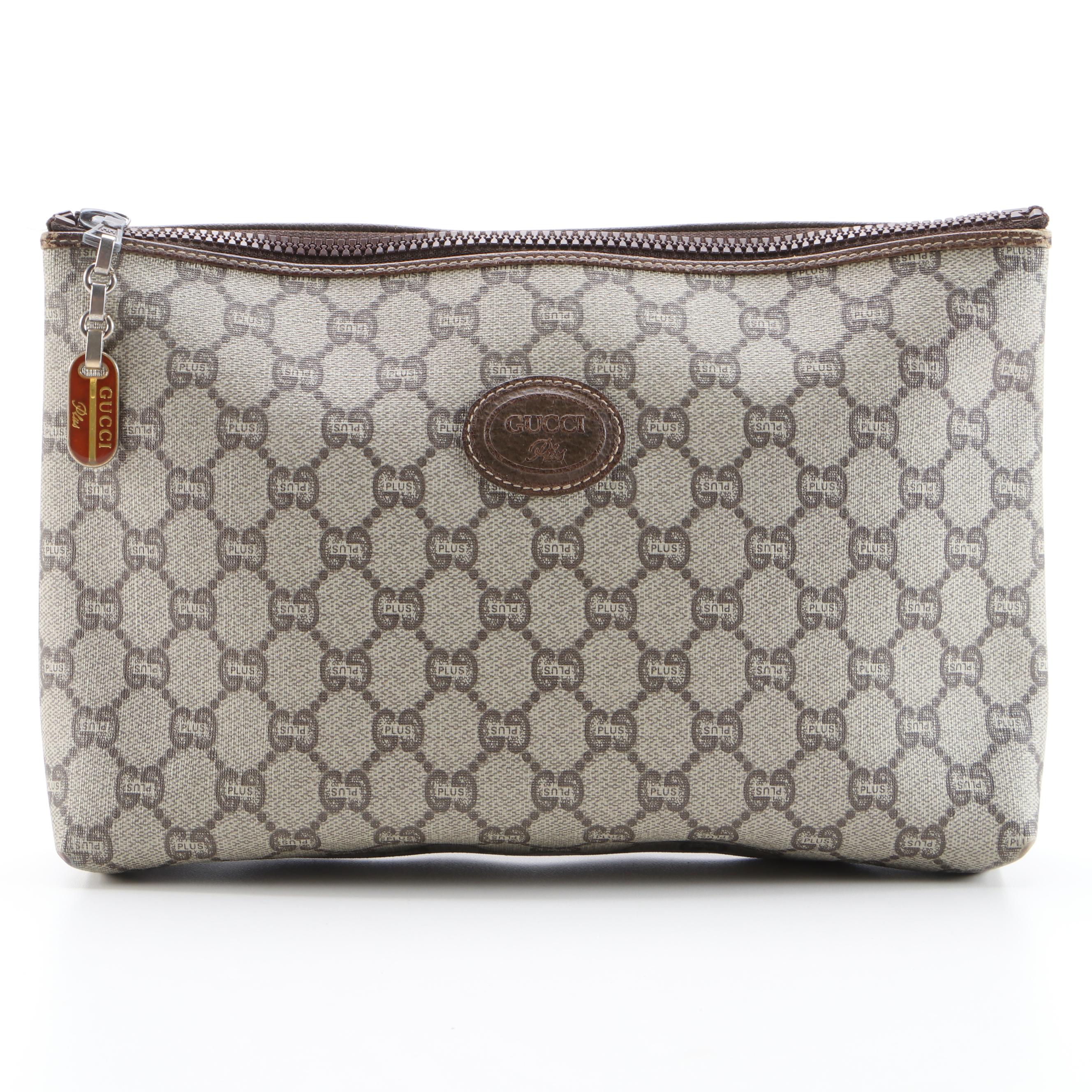 Paolo Gucci Gucci Plus Supreme Coated Canvas Zip Clutch 1980s Vintage Ebth