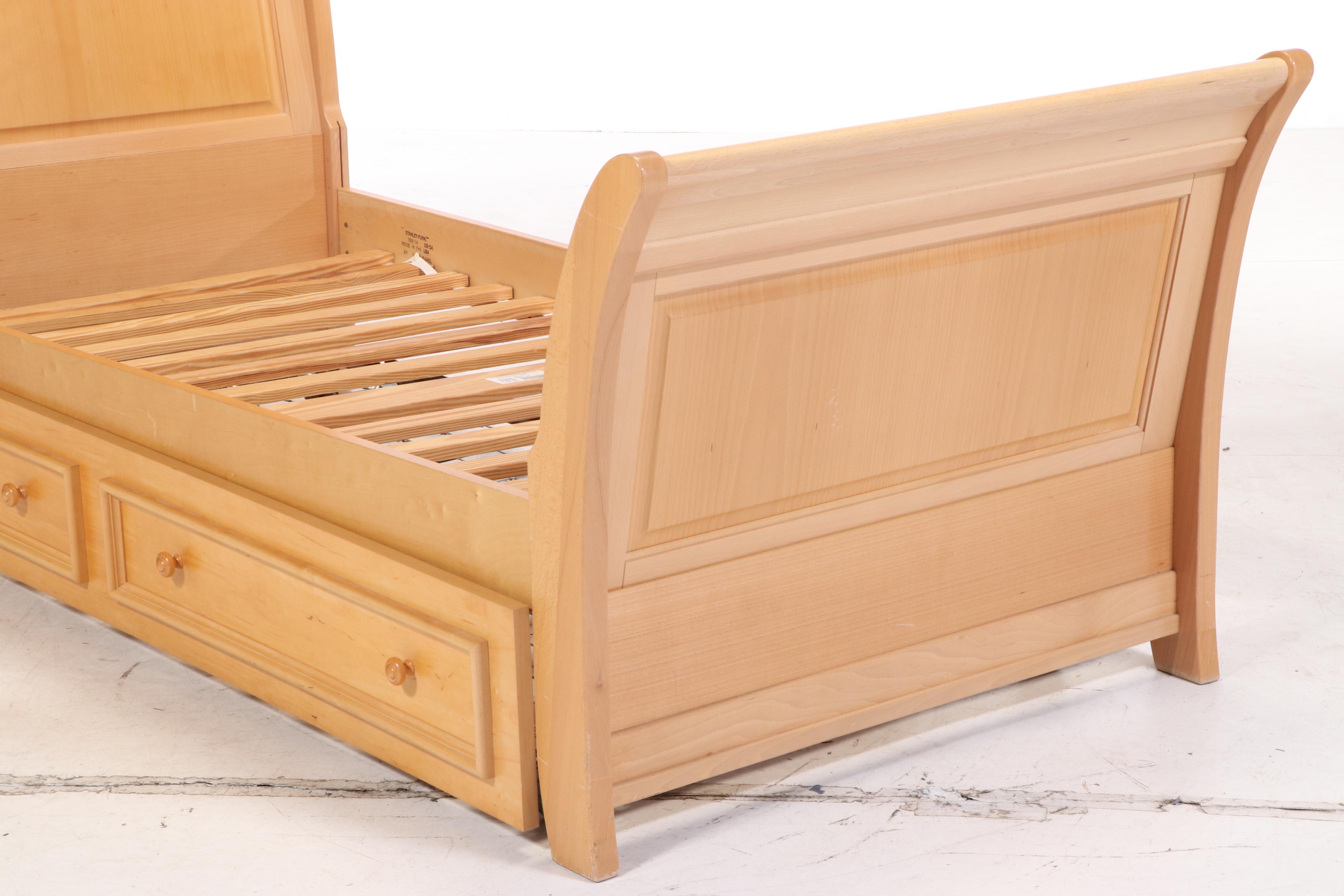 Stanley Furniture Company Twin Size Trundle Sleigh Bed with Nightstand