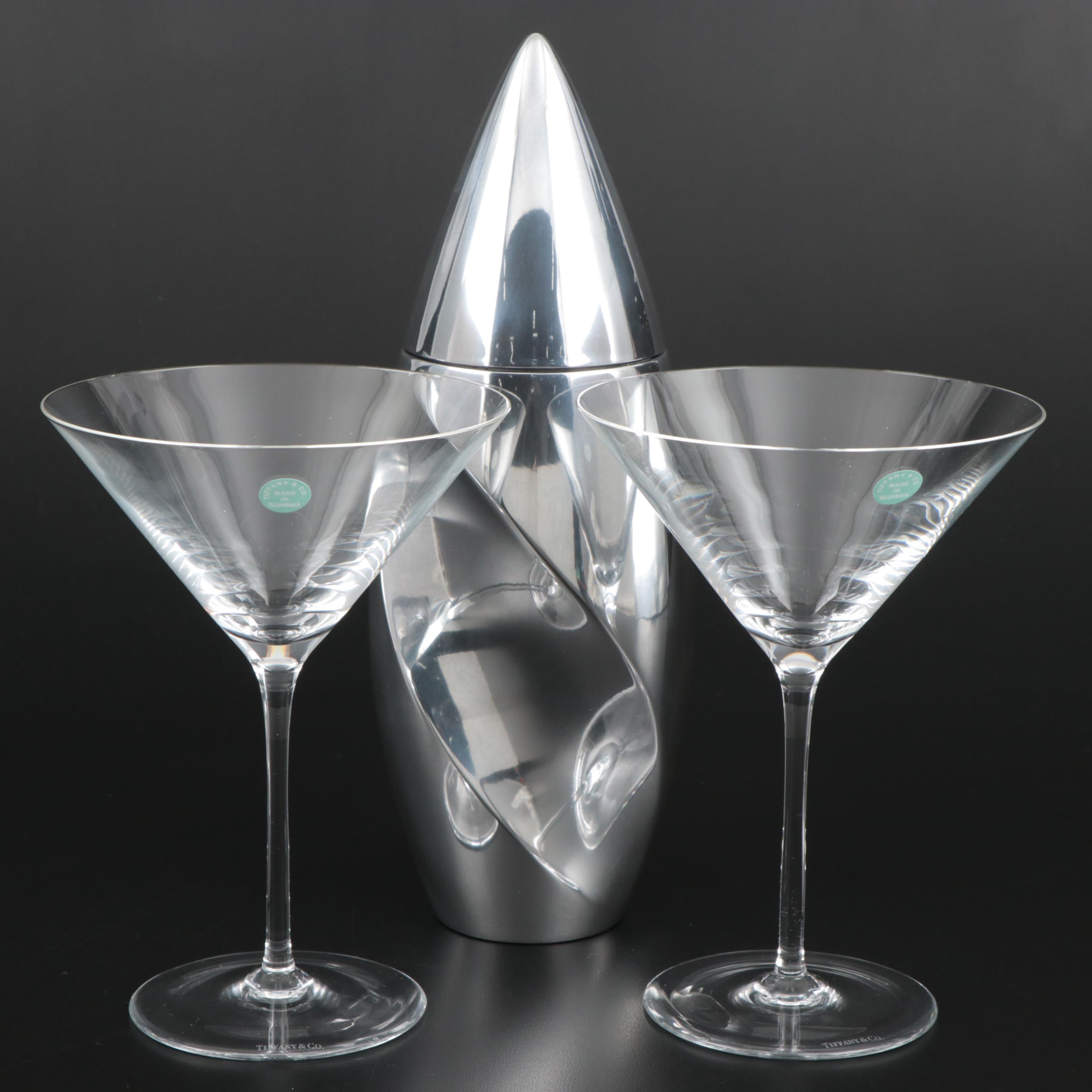 Tiffany & Co. Martini Glasses with Fred Bould for Nambé Twist Cocktail