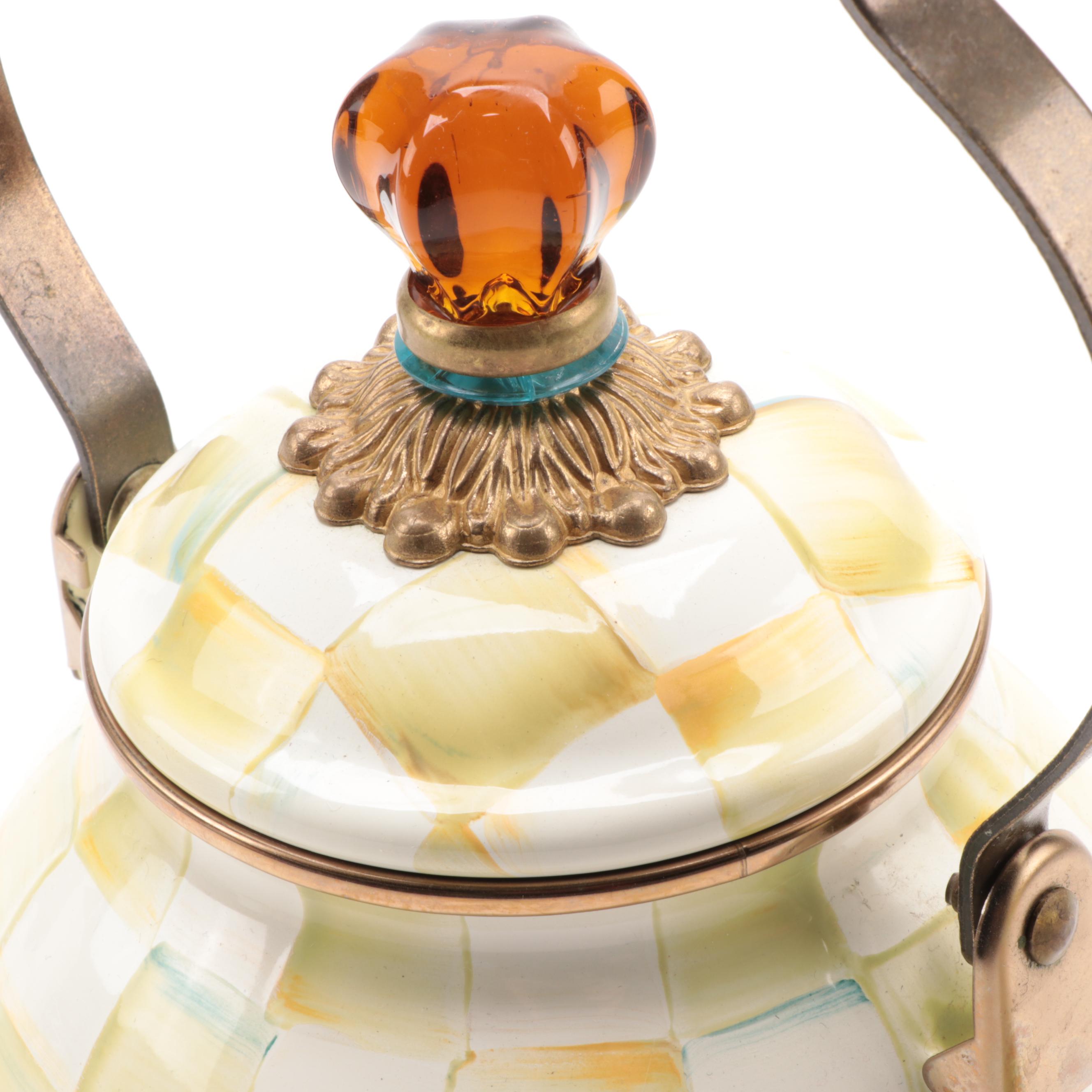 MacKenzieChilds Enameled Metal Teapot with Tiered Serving Tray and