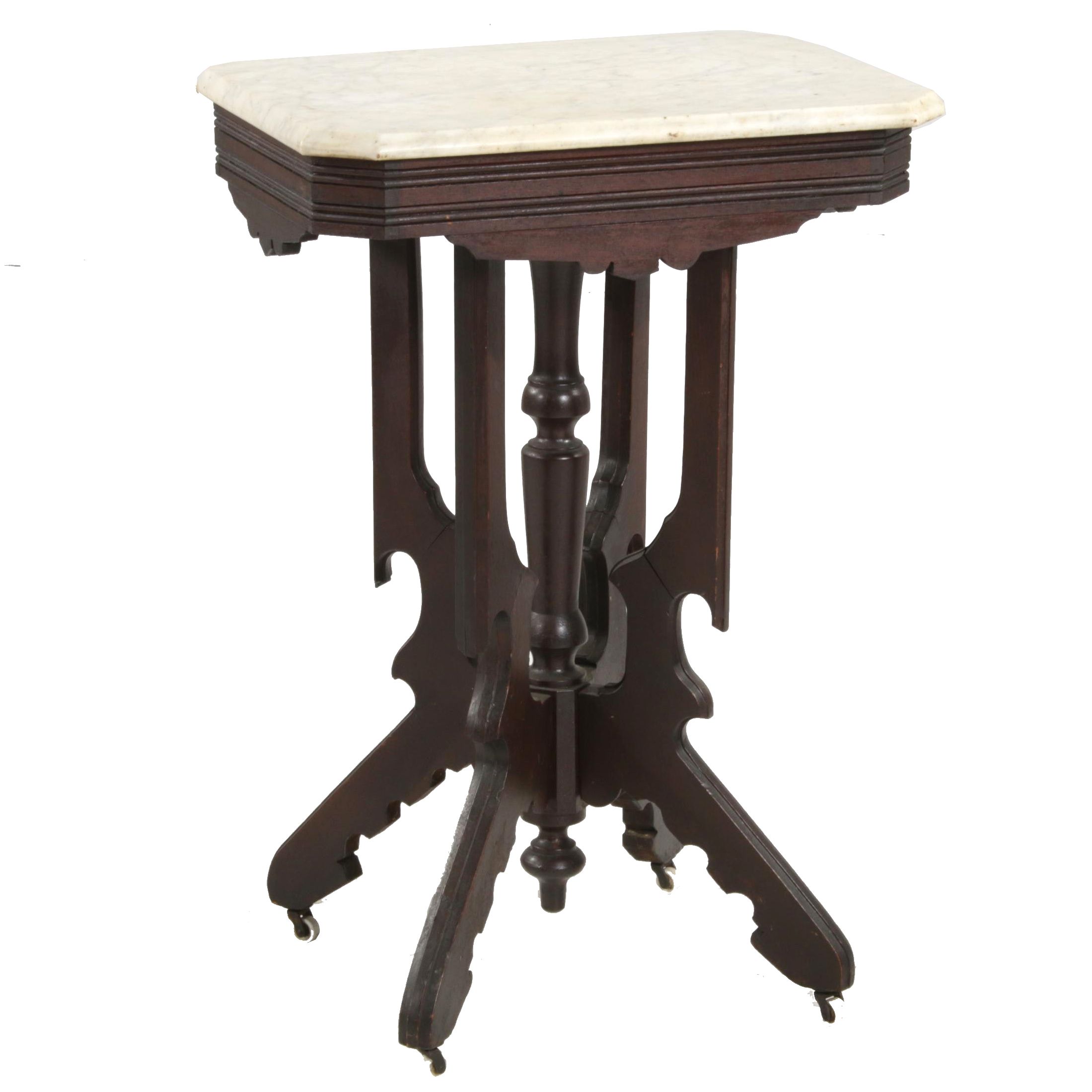 Victorian Eastlake Walnut Marble Top Side Table, Late 19th Century EBTH
