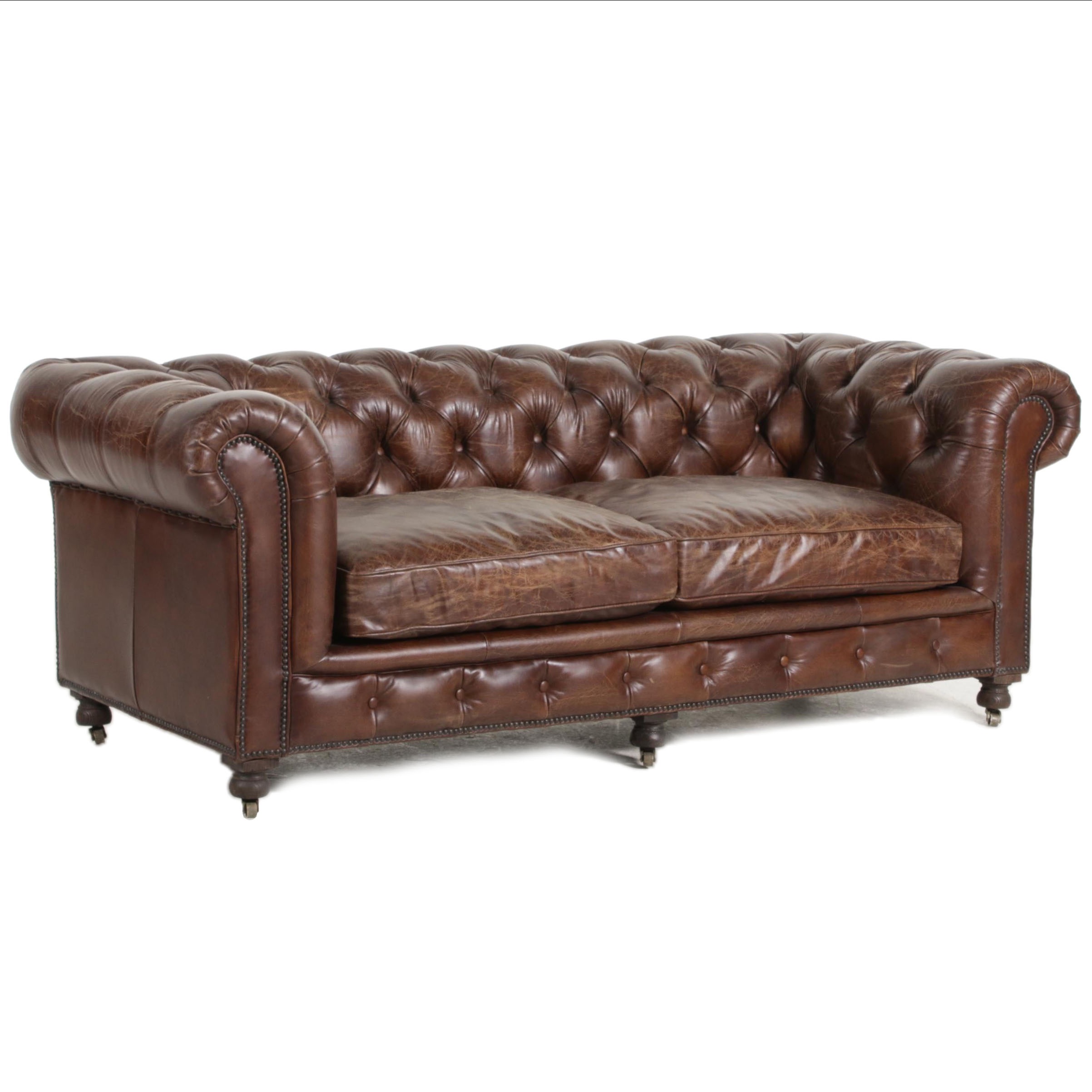 Restoration Hardware "Kensington" Leather Chesterfield Style Sofa EBTH