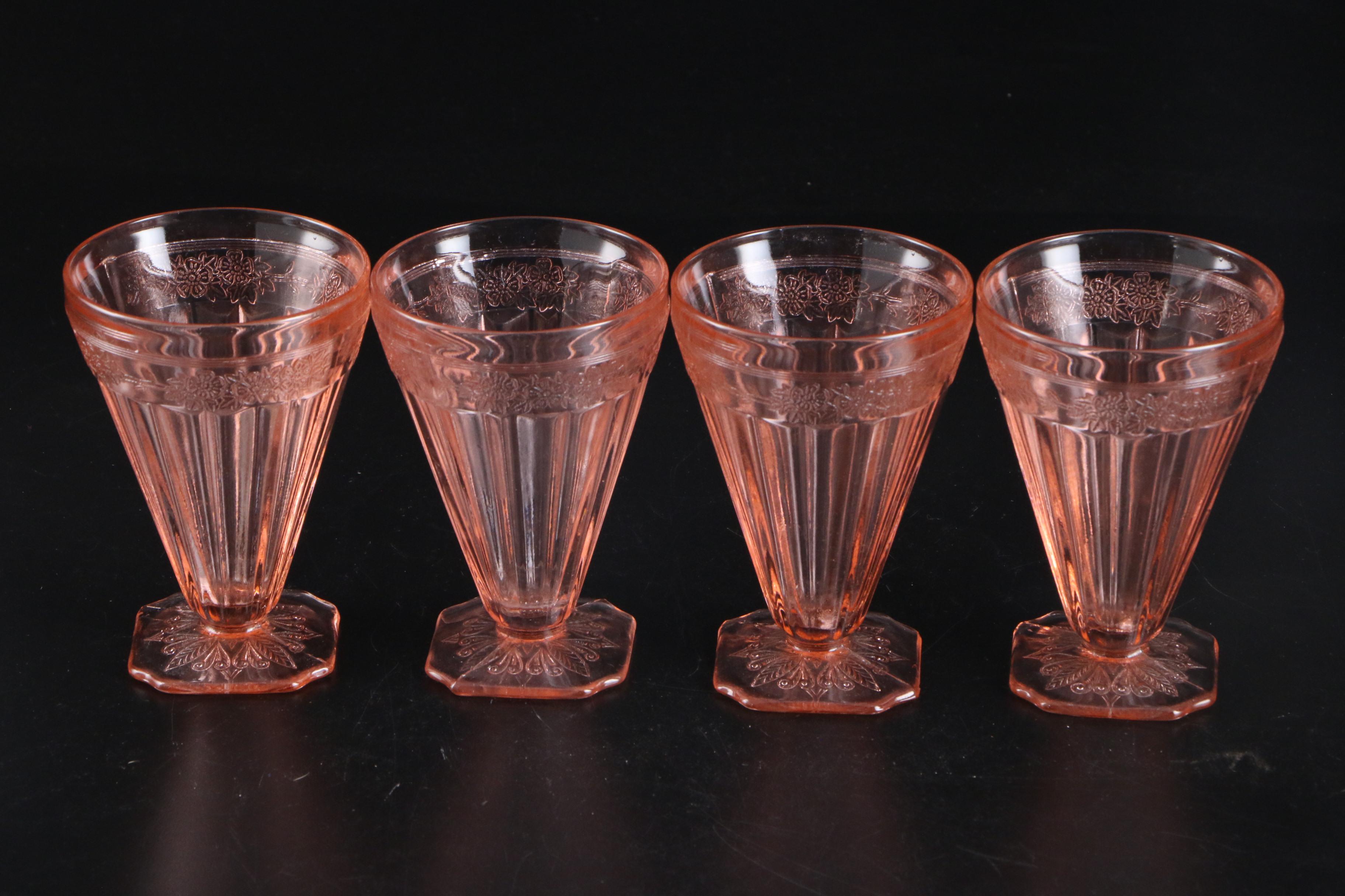 "Adam Pink" Depression Glass Footed Tumblers, 19321934 EBTH
