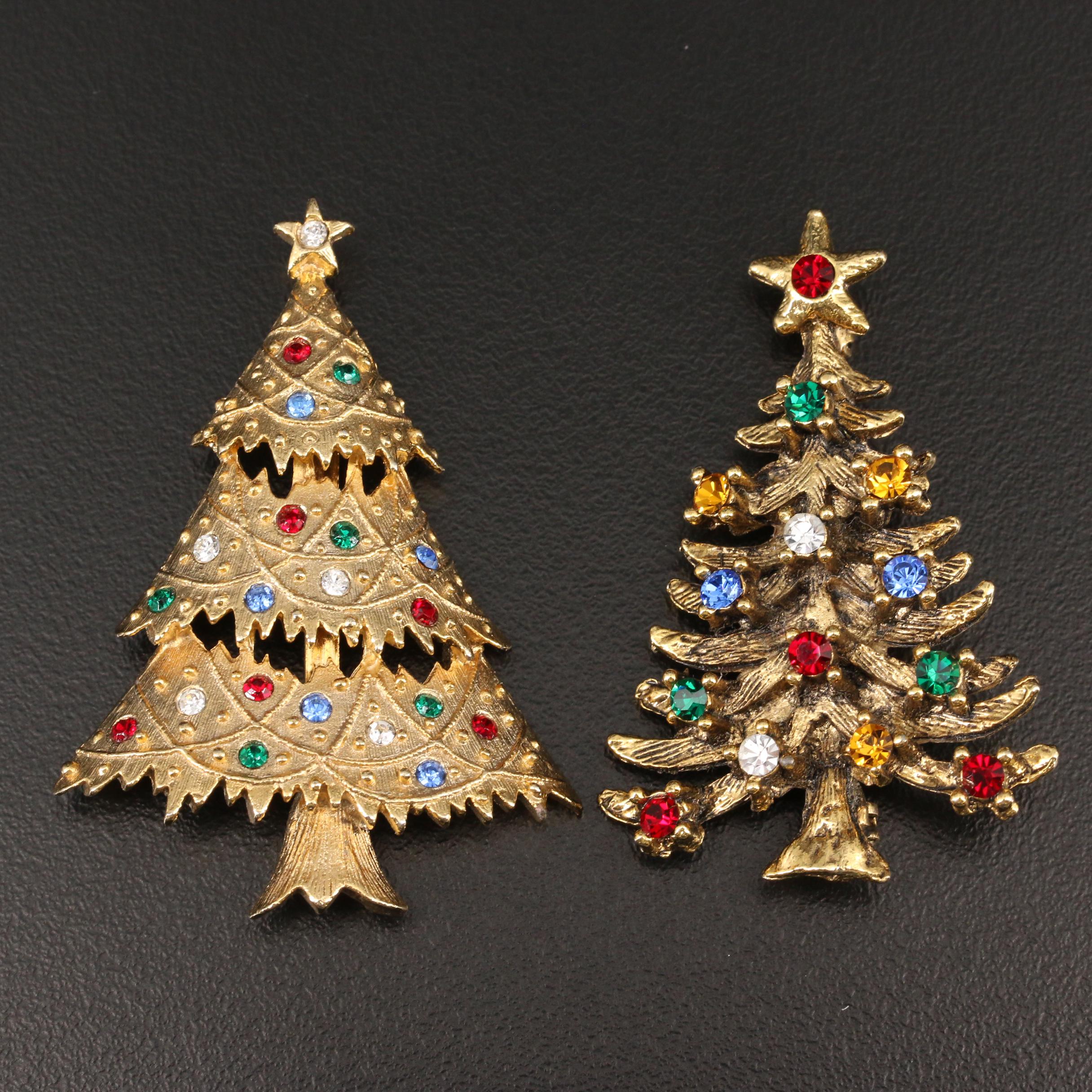 Eisenberg Ice Rhinestone Christmas Tree Brooches EBTH