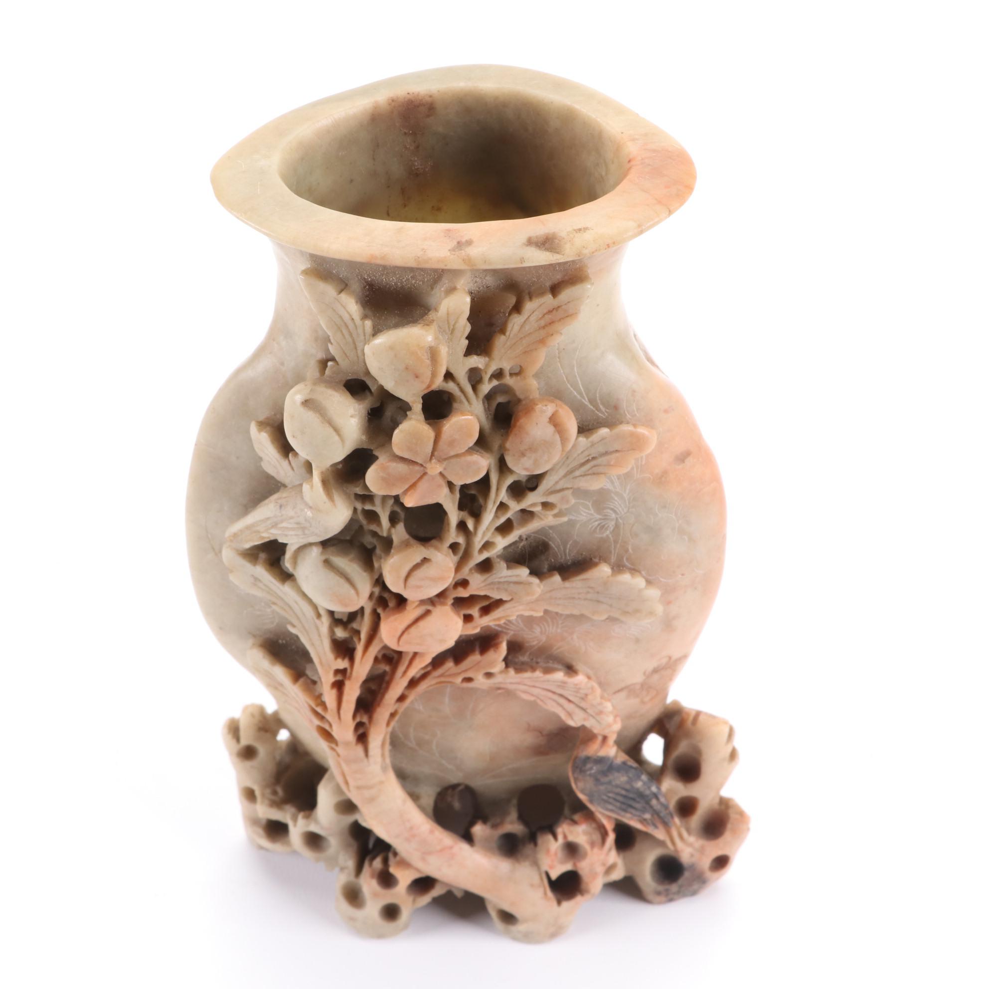 Chinese HandCarved Soapstone Vase EBTH
