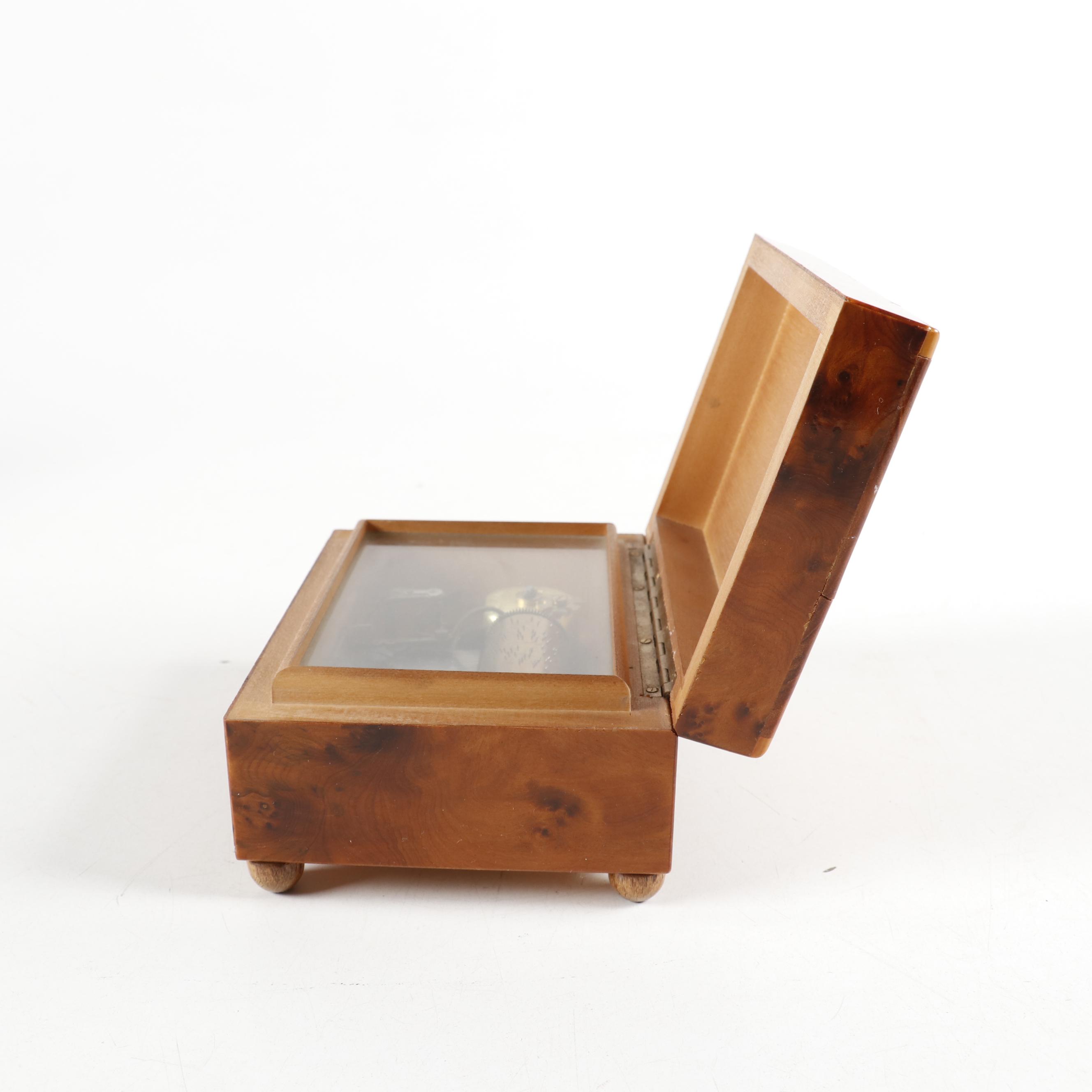 Agresti Italian Burl Wood Jewelry Box and Reuge Burl Music Box EBTH