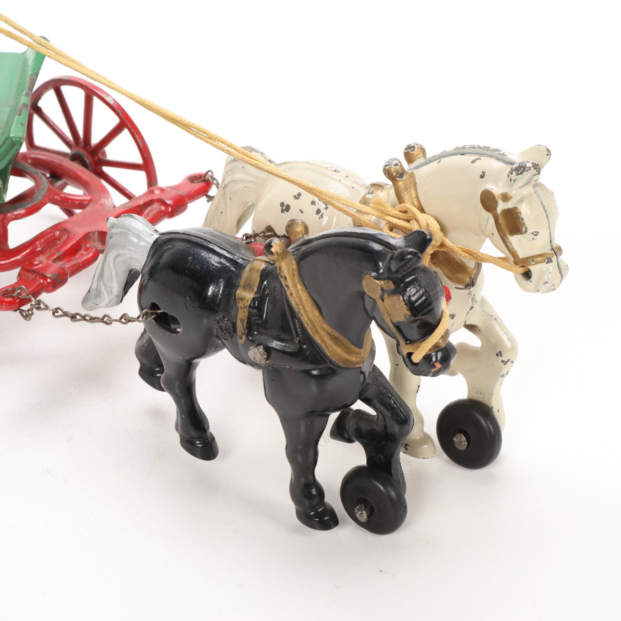 Cast Iron Horse Drawn Cart Toy, 1930s EBTH