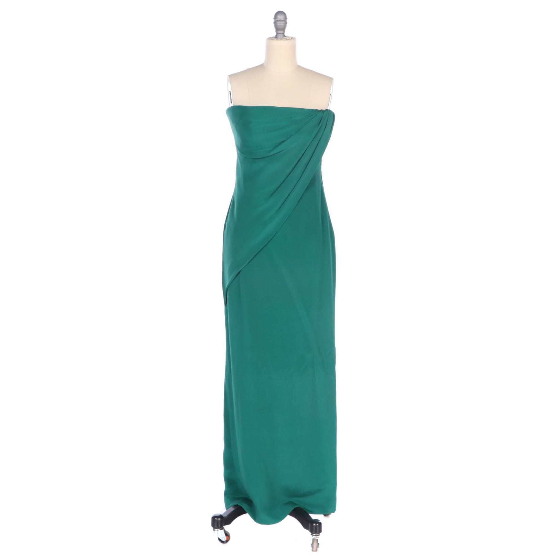 green silk evening gown