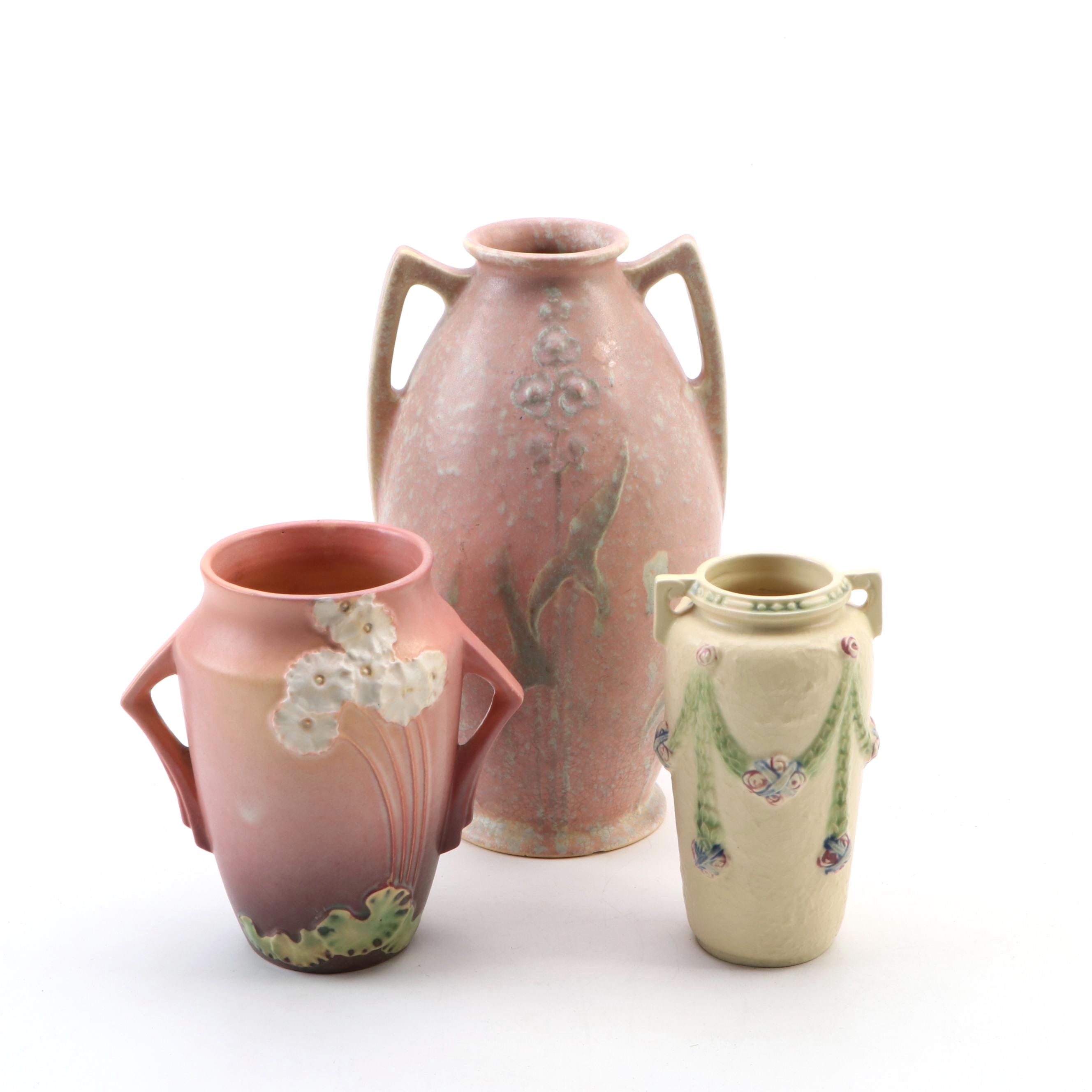 Roseville Pottery "Primrose", "La Rose" Vases, And Other Vase, Early ...