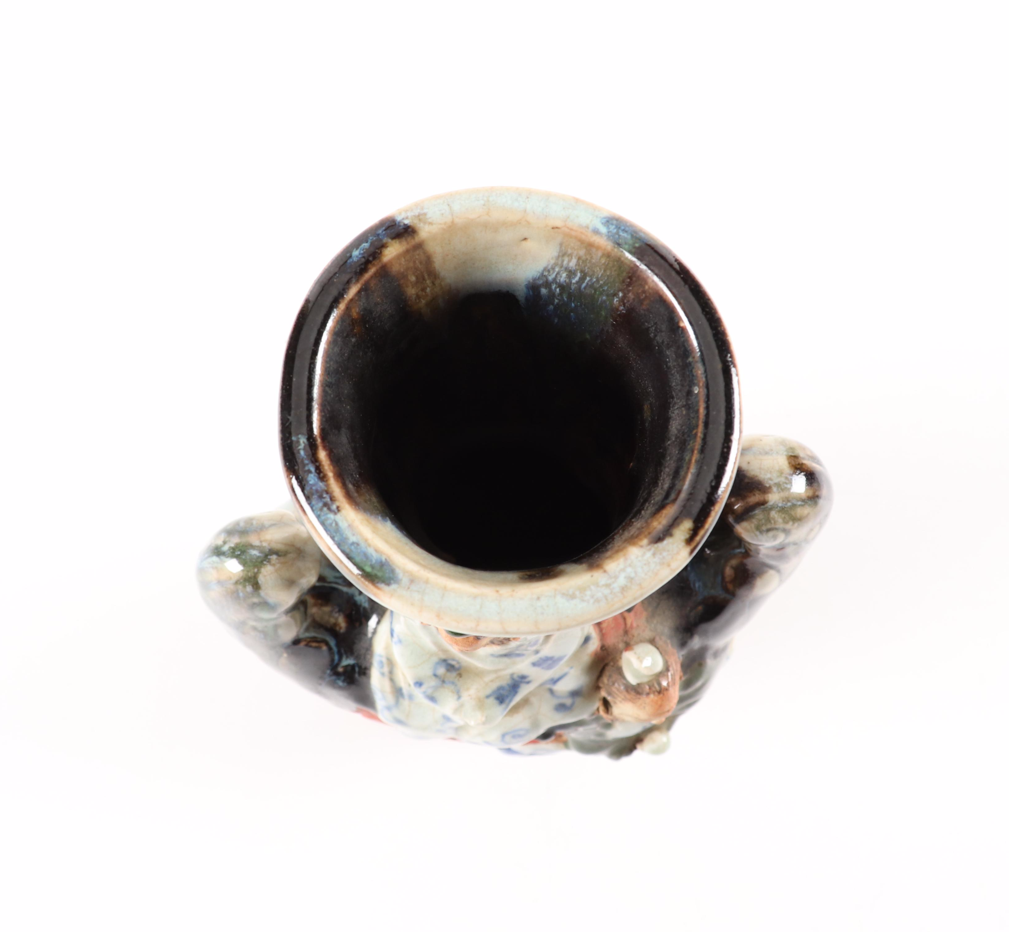 Drip Glaze Ceramic Vase with Japanese Immortals Motif, Mid to Late 20th