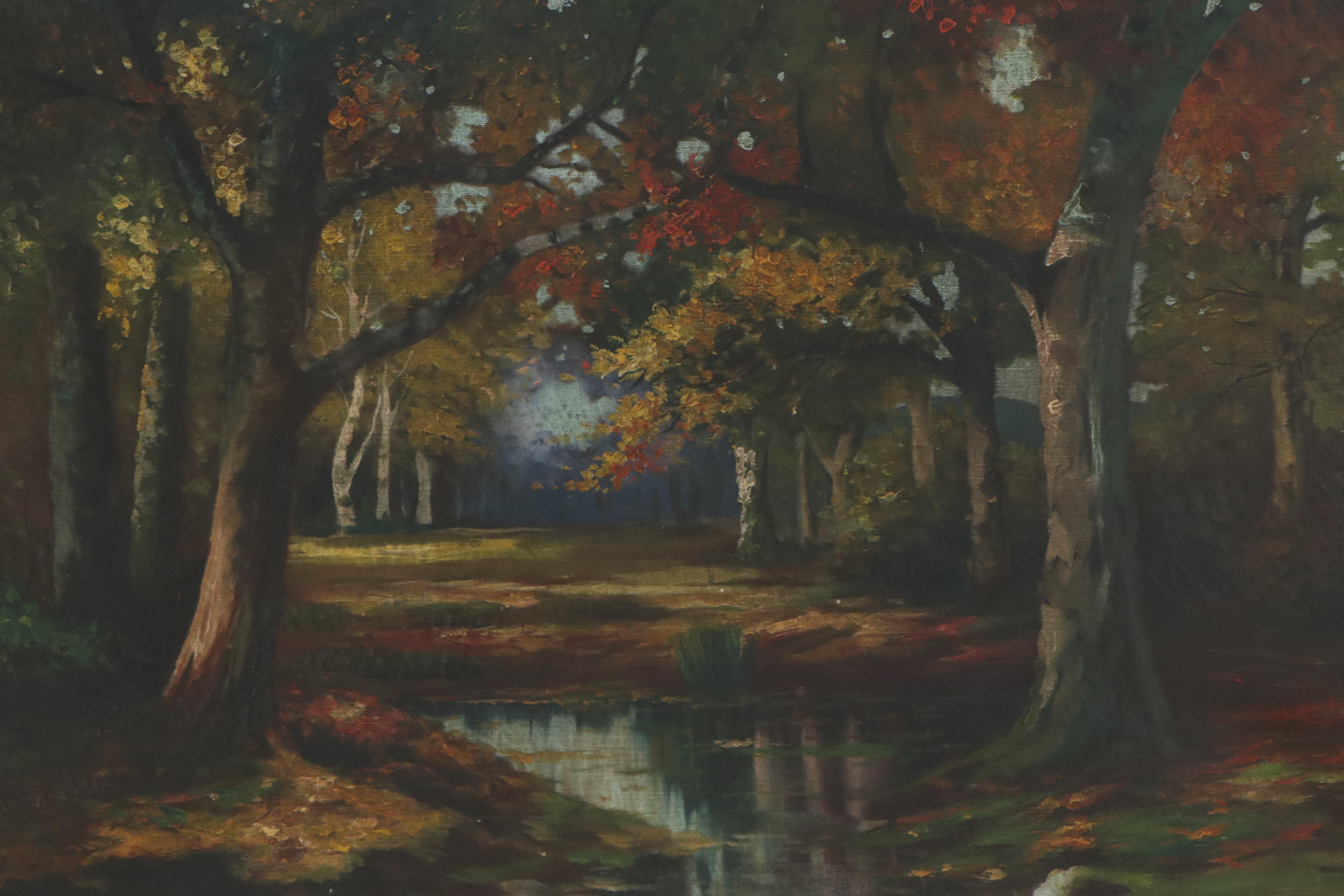 A. Kramer Oil Painting of Forest Landscape, Early 20th Century EBTH
