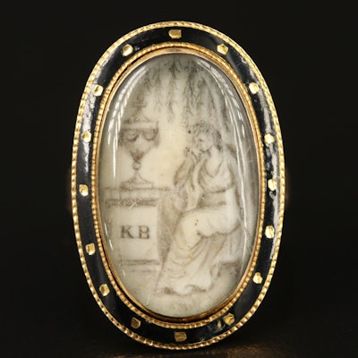 Georgian 14K Weeping Willow Mourning Ring with Scottish Nobility Connection