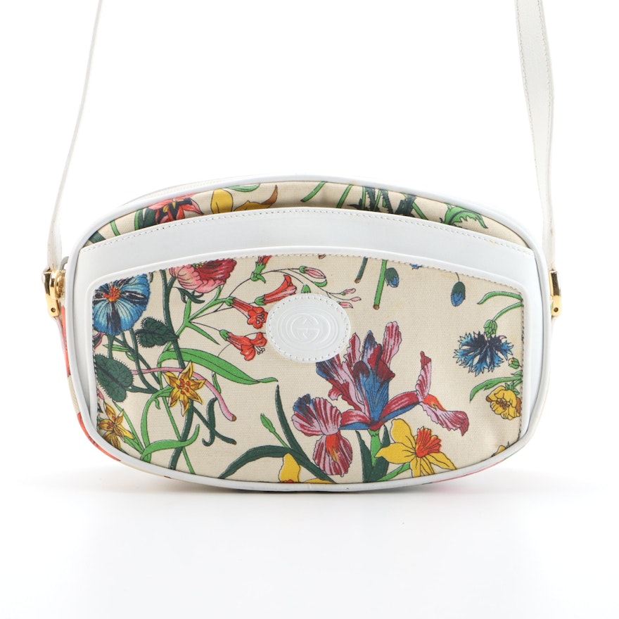Gucci Botanical Canvas and White Leather Crossbody Bag | EBTH
