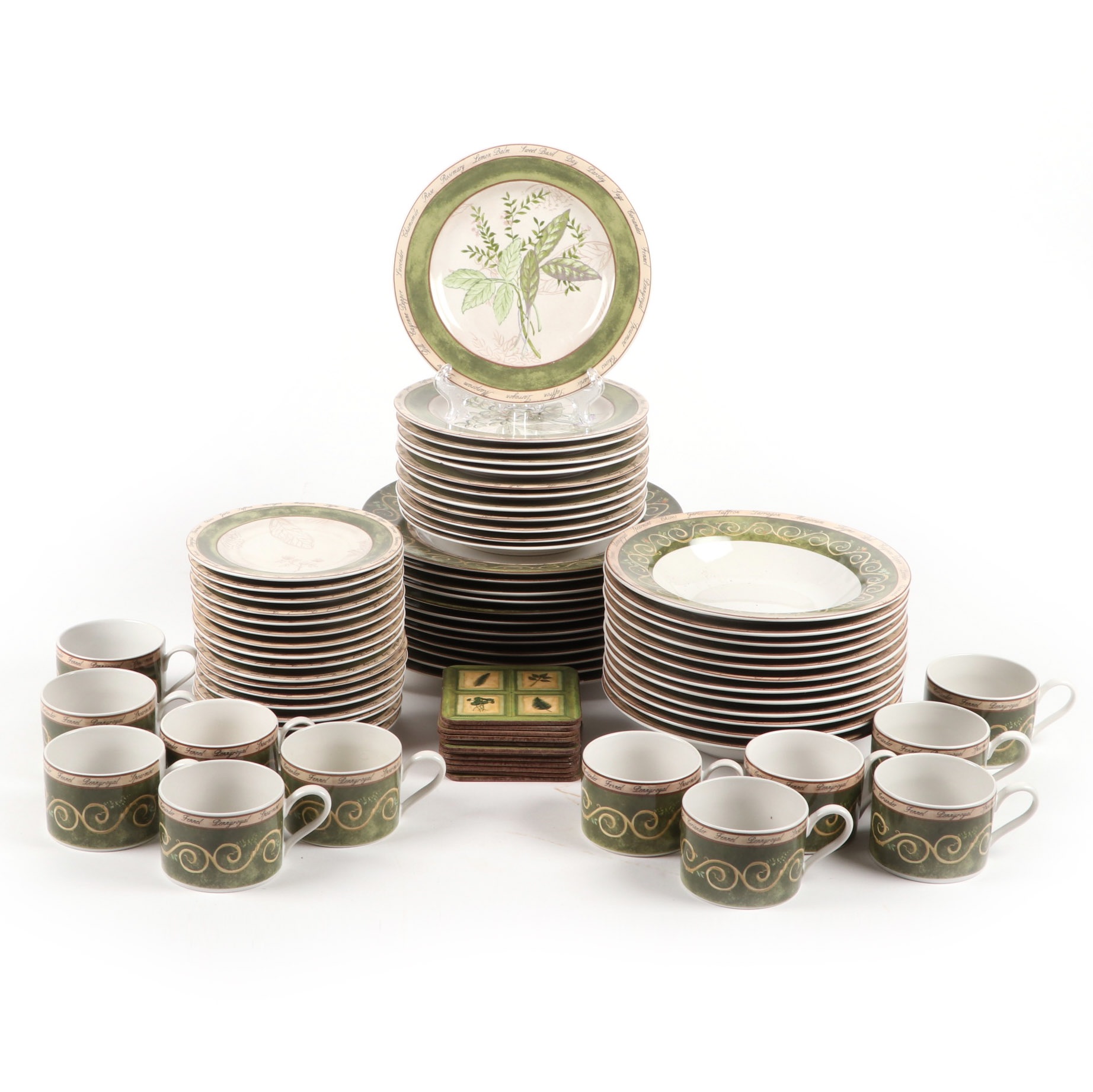 American Atelier Bouquet Garni Dinnerware And Pimpernel Coasters Late th C Ebth