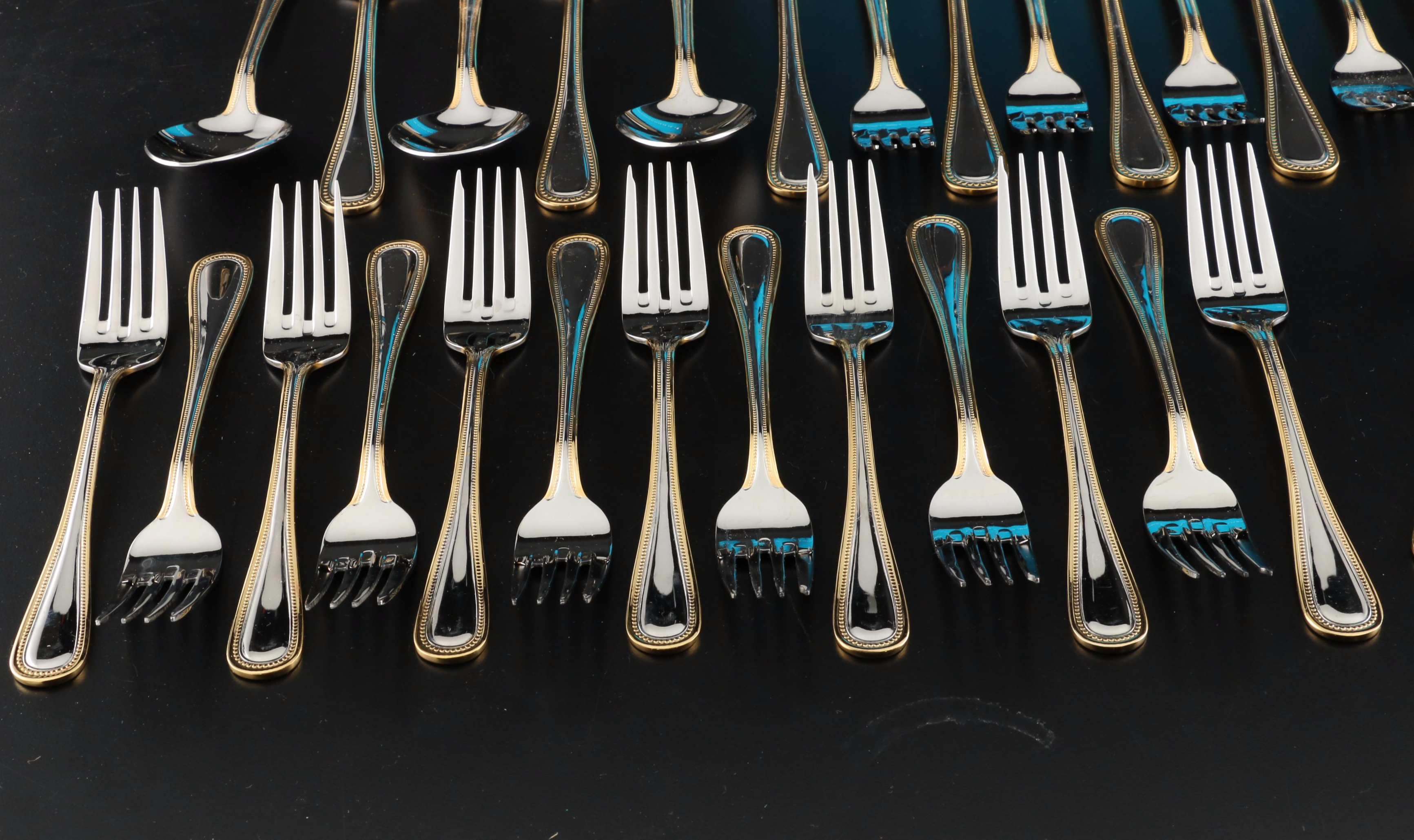 Wallace Stainless Steel "Gold Royal Bead" Flatware with Chest EBTH